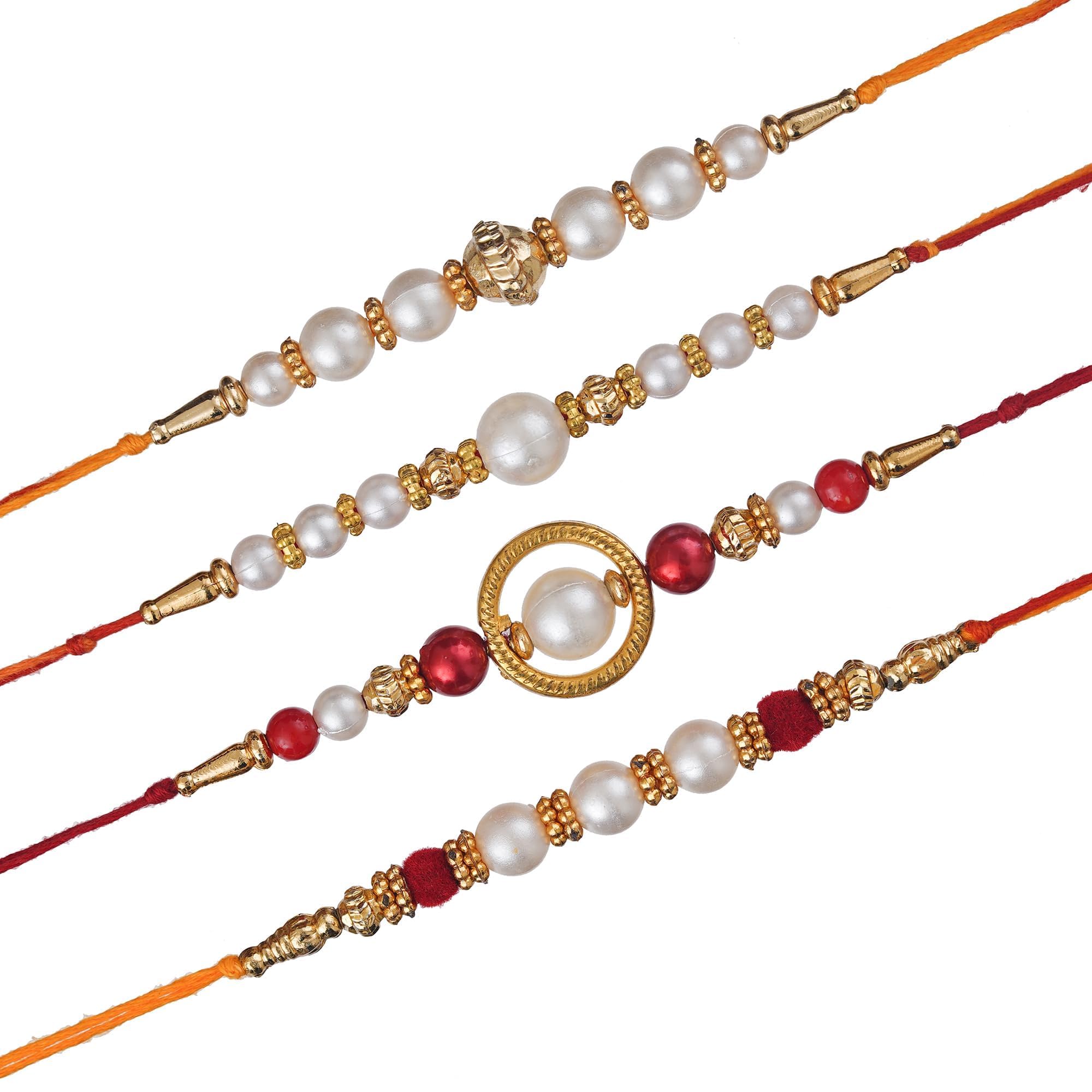 eCraftIndia Set of 4 Red, Golden White Pearls Rakhis Happy Rakhi Wooden Cutout with Roli Chawal Pack - Rakhi for Brother, Bhaiya, Bhai (B0D1CG3NHY) Amazon Price History, Amazon Price Tracker