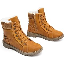 XRH Women Lace Up Combat Boot Winter Snow Boots Warm Fur Lined Ankle Booties Waterproof Hiking Boot for Women Non Slip Leather Boot Shoes