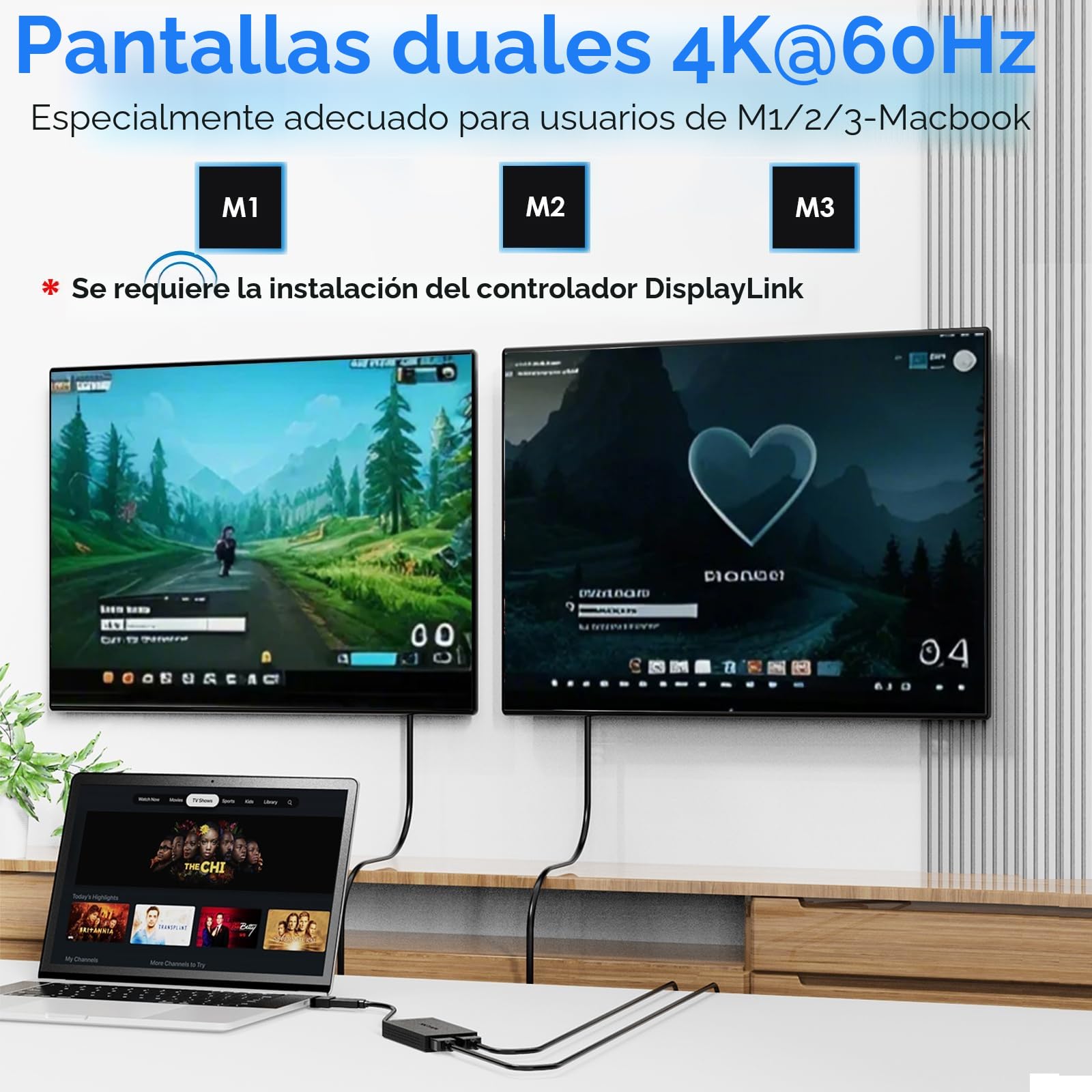 WAVLINK USB 3.0 to HDMI Adapter Dual Monitor 4K 60Hz for Mac M1 M2 M3 Windows 10 11