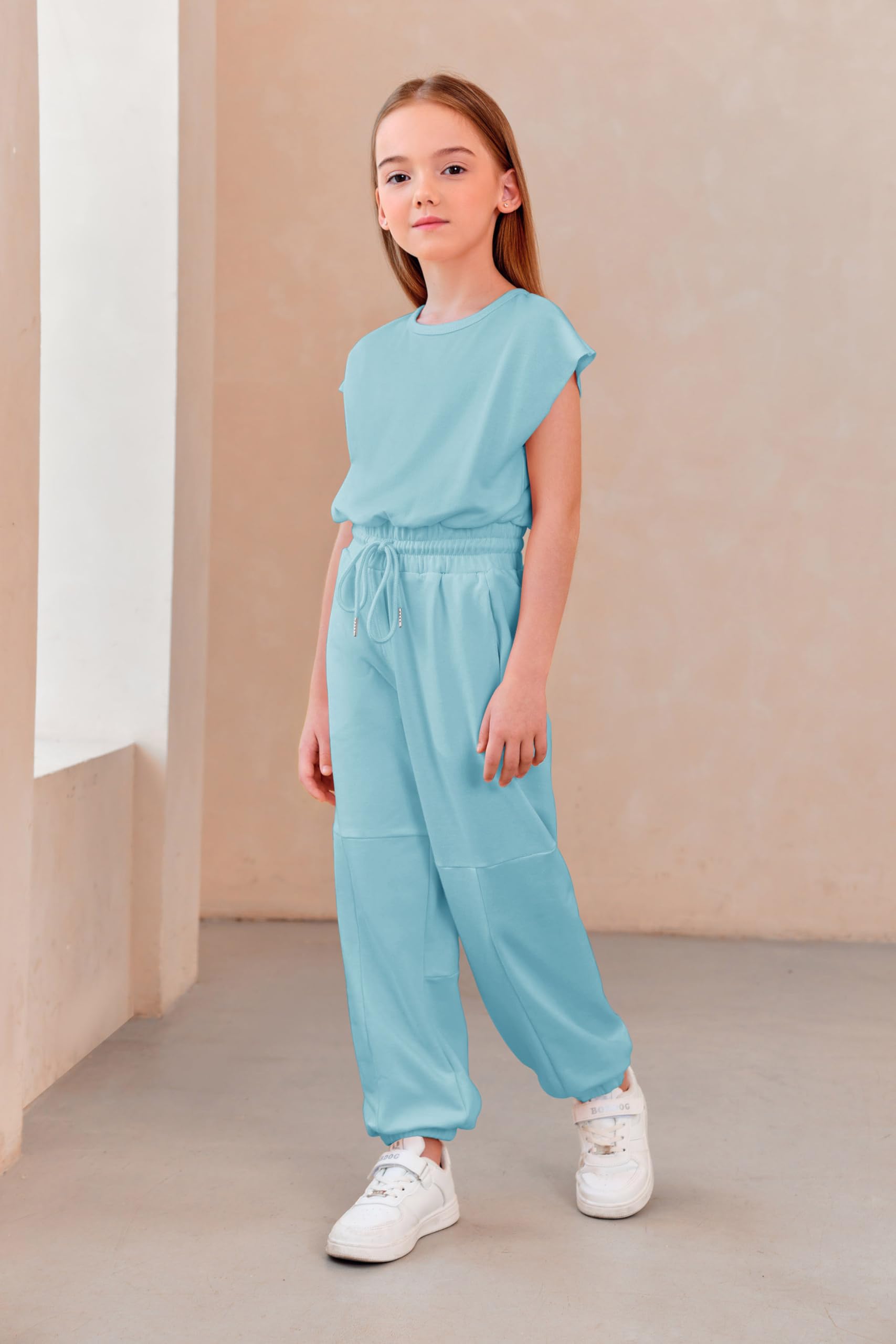 Haloumoning Combinaison pour fille - Mode - Pantalon long - Pour fille - Manches courtes - Décontracté - Pour le sport