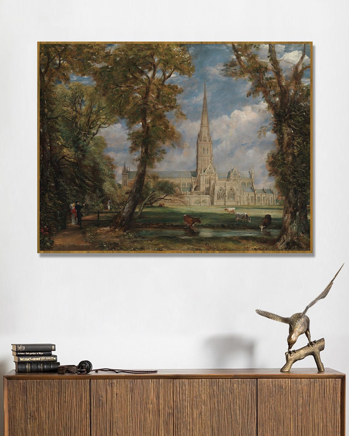 NHLDZYH Rama z drewna tekowego Reprodukcja Johna Constable'a, (bez tytułu 17), obraz angielski romantyczny styl, idealny na świąteczne prezenty i dekoracje. 70 x 90 cm