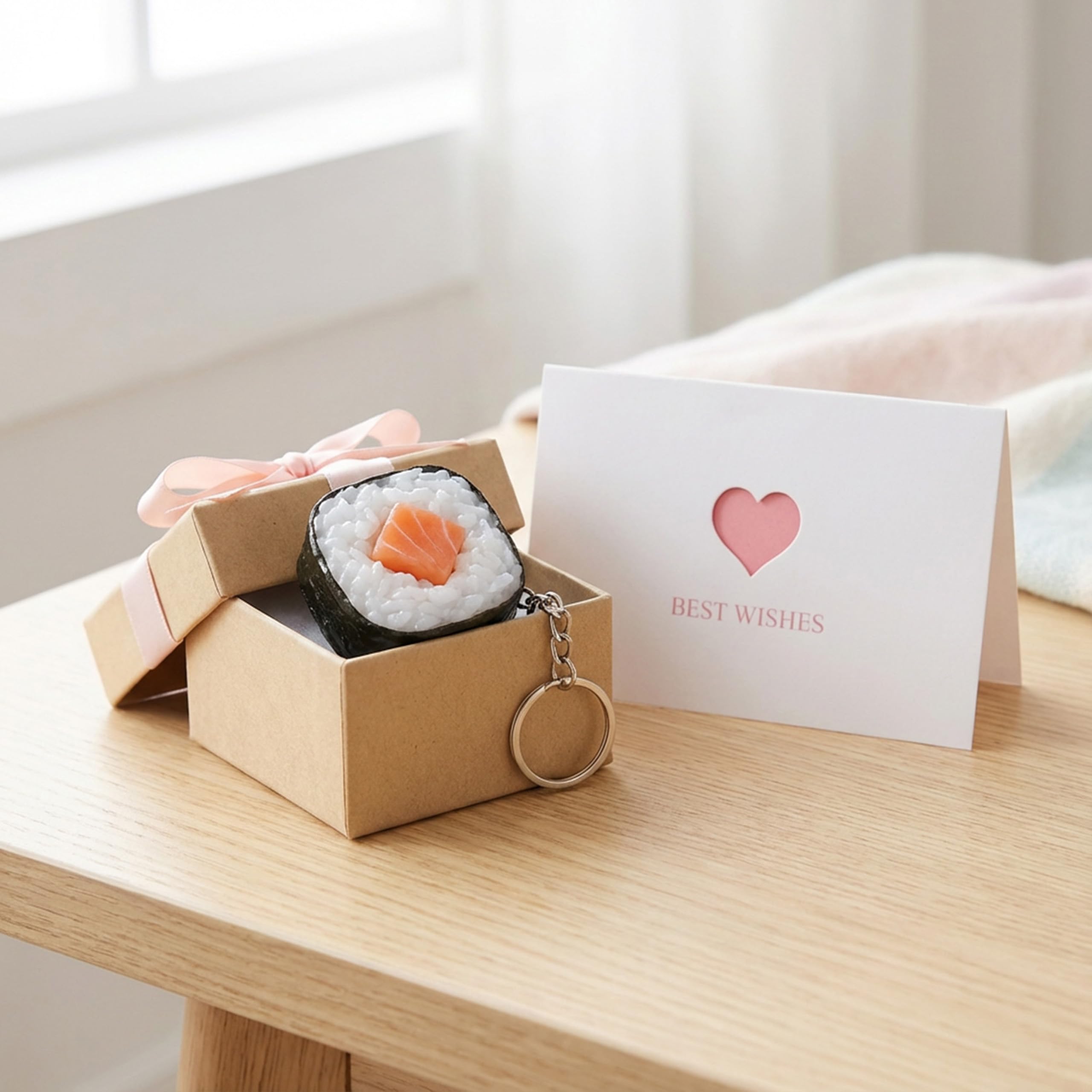 Sushi Keychain Set 6PCS with Gift Cards, Sushi Bag Charm Cute Sushi Key Ring Collection for Food Lovers, Funny Key Holder for Keys Bags or Backpack, Creative Gift for Friends Birthday Coworker Holiday