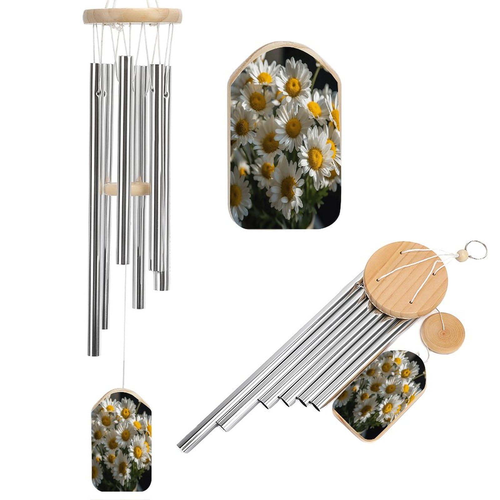 Btcowzrv Style Handful Of Daisies Wind Chimes For Outside, Hanging Windchimes With 6 Aluminum Tubes, Memorial Wind Chime For Patio Backyard Garden And Outdoor Decor