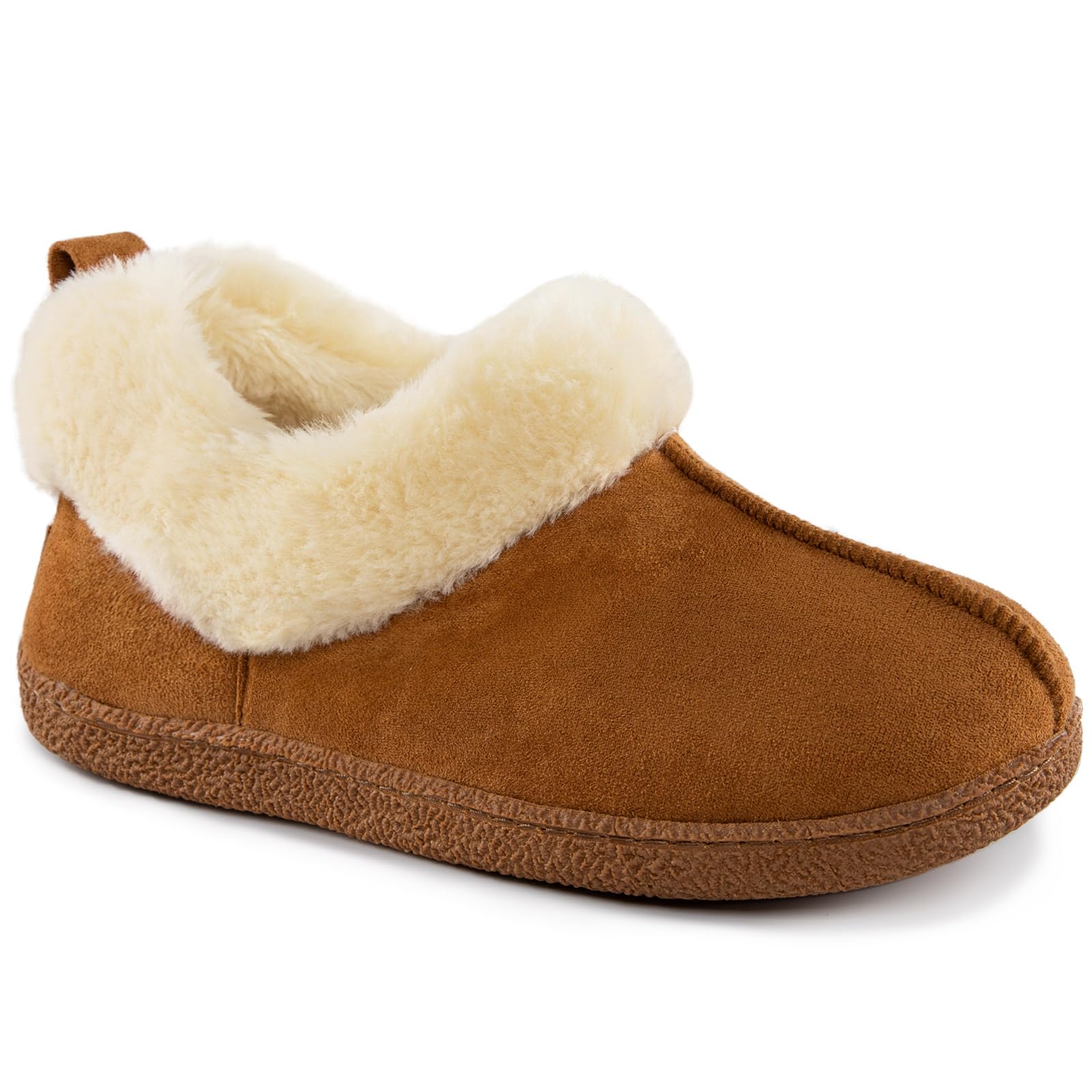 HomeTop Women's Closed-back Slippers Faux Wool Warm Non-slip Outdoor Indoor House Shoes with Fuzzy Collar