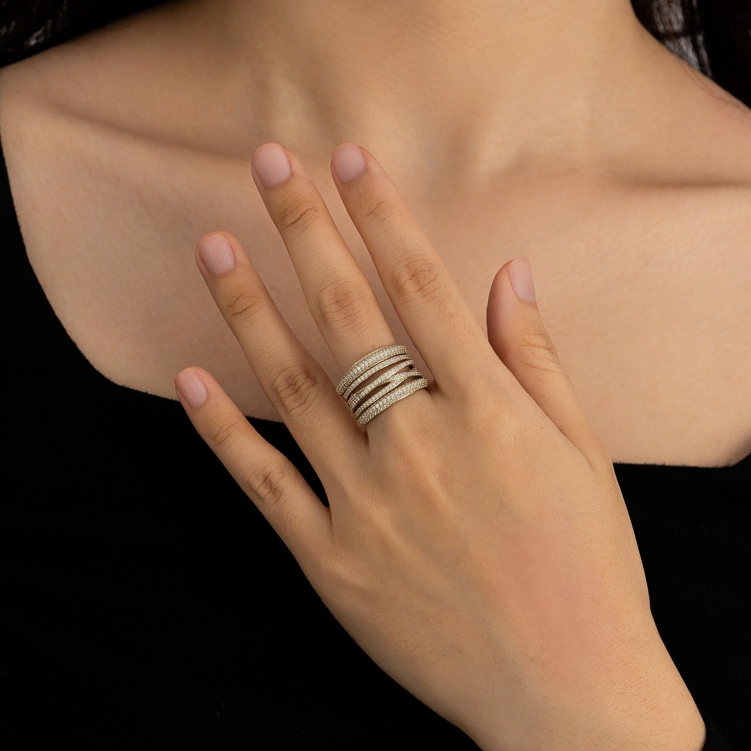 Amazon Essentials Yellow Gold Plated Sterling Silver Multi Row Ring - Image 7