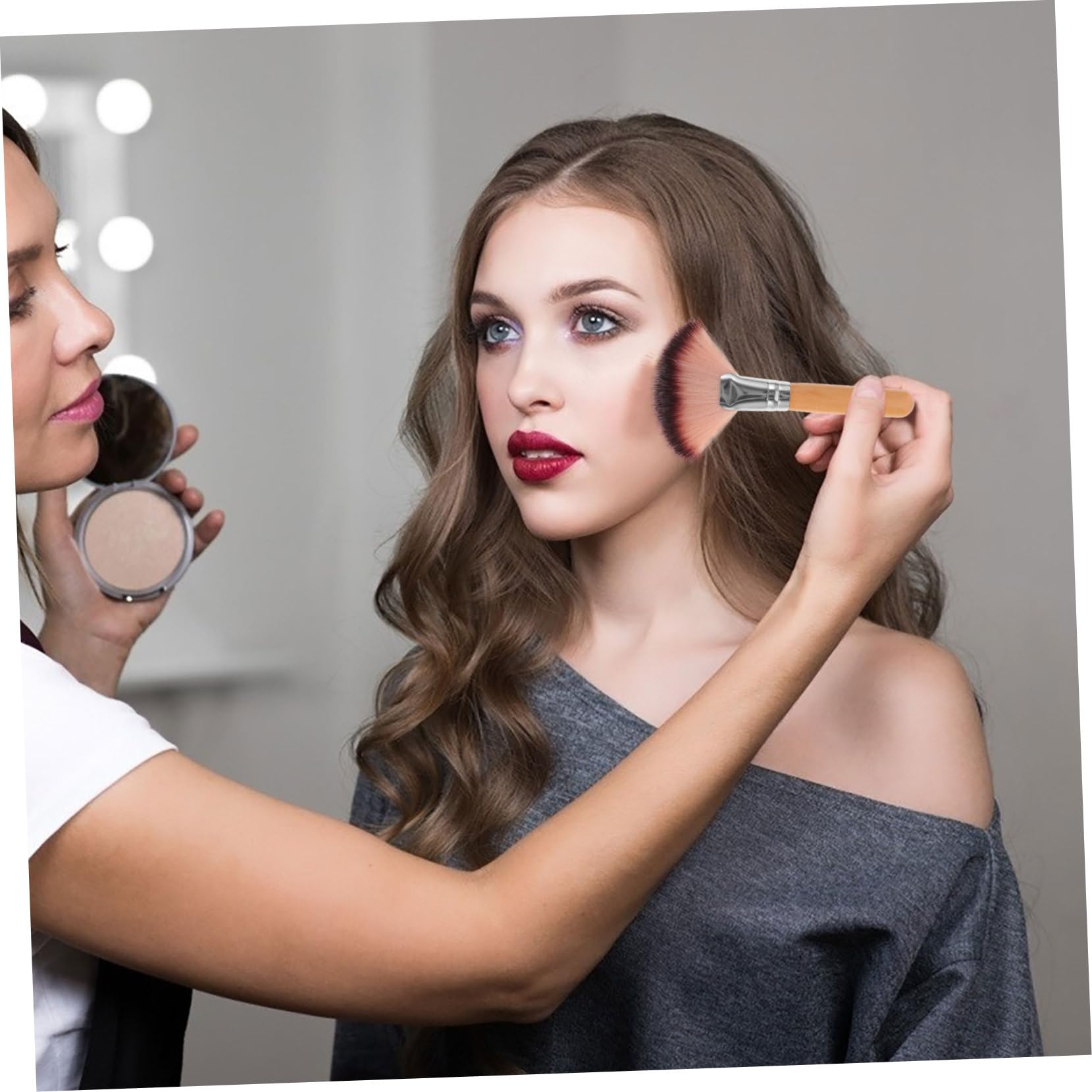 LALAFINA 2sets Multi-functional Face Makeup Brush Long Handle Short Handle Brush for Powder 2pcs*2