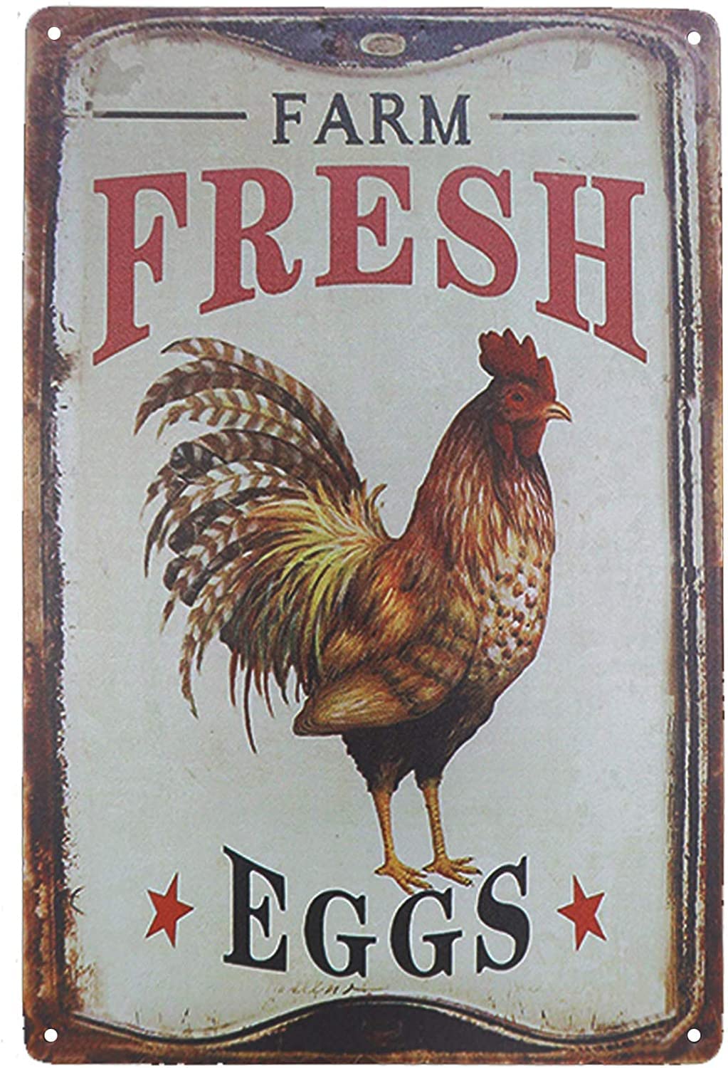 Haosensix Funny Chicken Metal Tin Sign Farm Fresh Organic Eggs Retro Wall Decor Restaurant Best Farmhouse Decor Gift Poster Painting 12x16 Inch