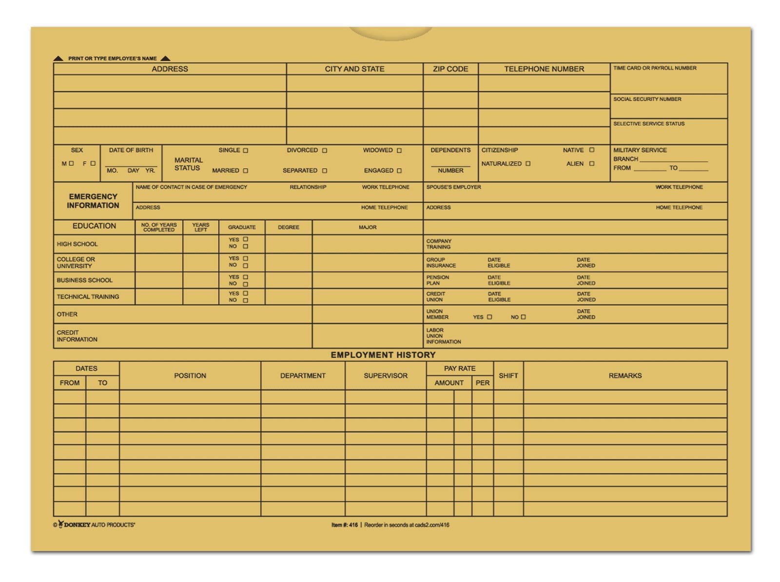 Employee File Jacket - 9 inches x 12 inches - Employee History and Information Envelope (50 per Pack)