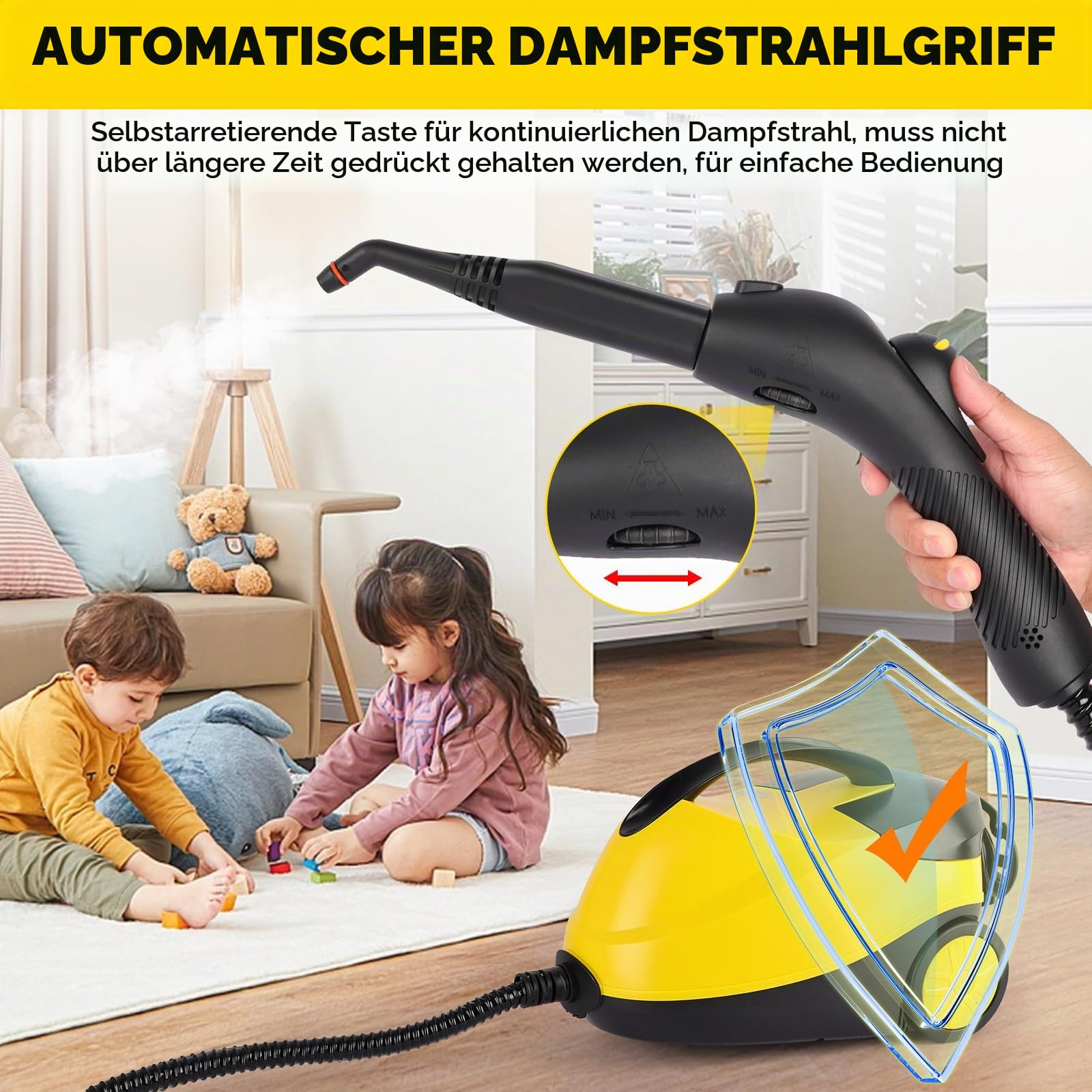 Dampfreiniger Nexalite 2000W, 4 bar, 1600 ml Tank, 16-teilig | 3–7 Min Aufheizen, 4 bar Tiefen-Dampf, 1600 ml Tank; 16 Aufsätze für Fliesen/Fugen, Fenster, Polster & Auto-Innenraum