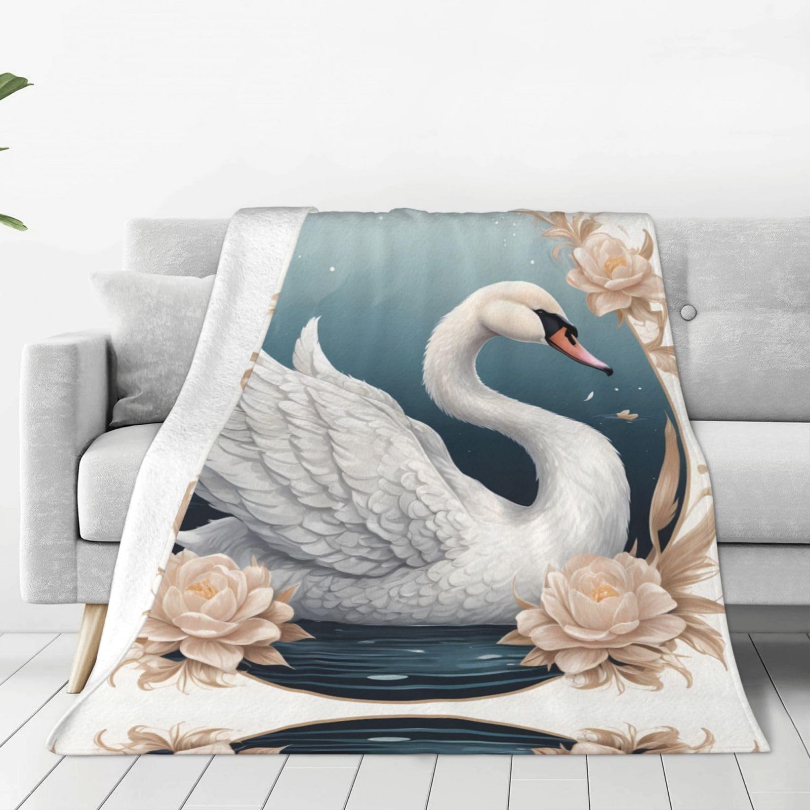 Couverture en micro polaire Swan 150x130 cm pour lit et canapé