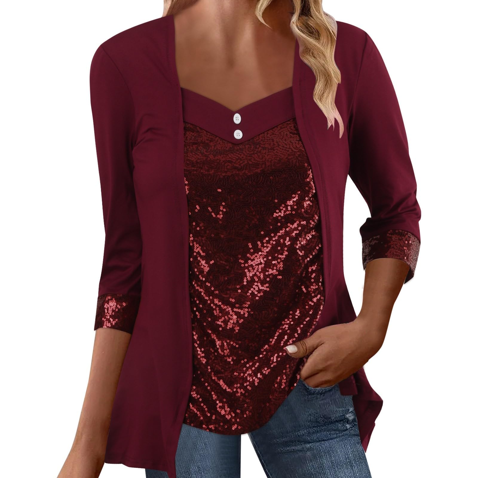 Fulidngzg Camisa Lentejuelas Mujer: Camisas Brillo Vestir Top Casual Basica Blusas Elegantes Camiseta Fiesta Transparente Ropa De Fiesta Top Fiesta Cuello En V Sexy Originales Manga Larga