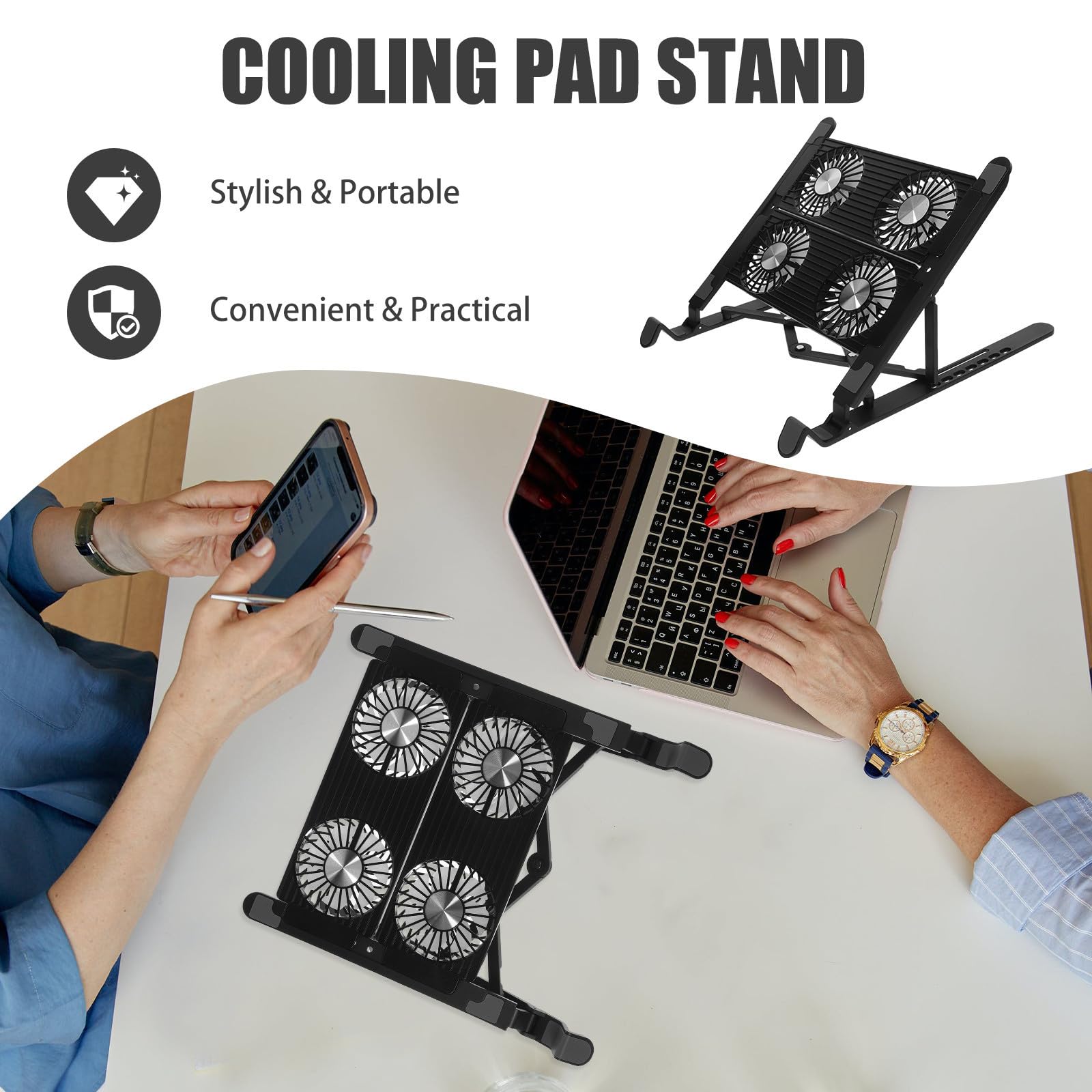 Supporto per Laptop Ventola, Angolo Regolabile, Usb, Nero