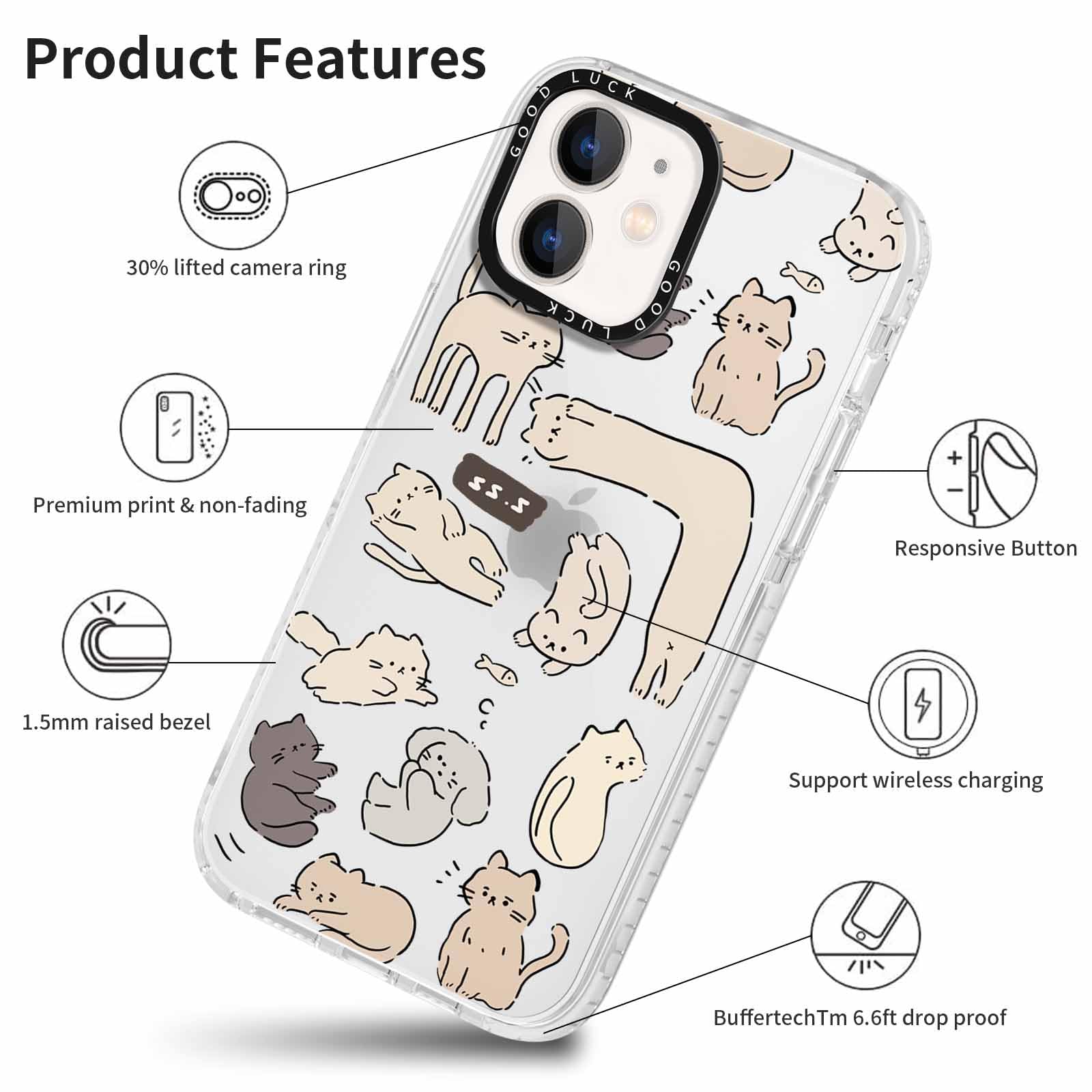Xylota 2 Piezas Funda para iPhone 12/iPhone 12 Pro 6,1",Transparente Carcasa Lindo Dibujos Gatos Mujer Niñas Case, Ultra Delgado Silicona Suave TPU Bumper Antichoque Protección Cover para iPhone 12,07 - 4