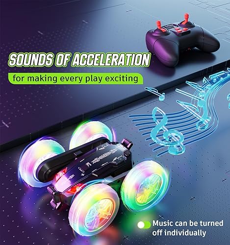 Miniatura 4 de BROADREAM Regalos navideños para niños, autos RC 4WD giratorios de 360 de doble cara con faros, música dinámica, juguetes para niños y niñas