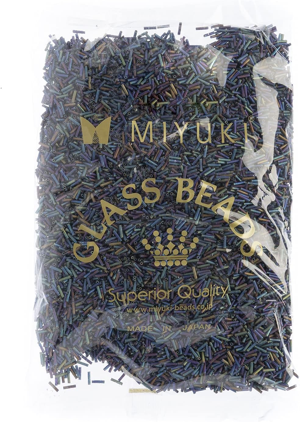 Miyuki Slender Bugle 1.3x6mm Black Grey Opaque AB Matte SLB401FR 250Gms Bulk Bag of Japanese Glass Beads