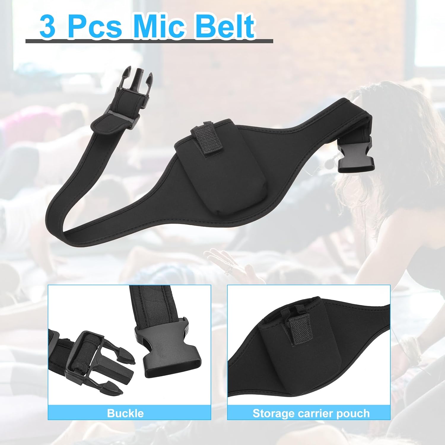 MECCANIXITY 8 Pack Mic Belt, 27" to 39" Adjustable Elastic Sweat Absorbent Microphone Pack Belt for Microphone Holder, Theatre Mic, Black