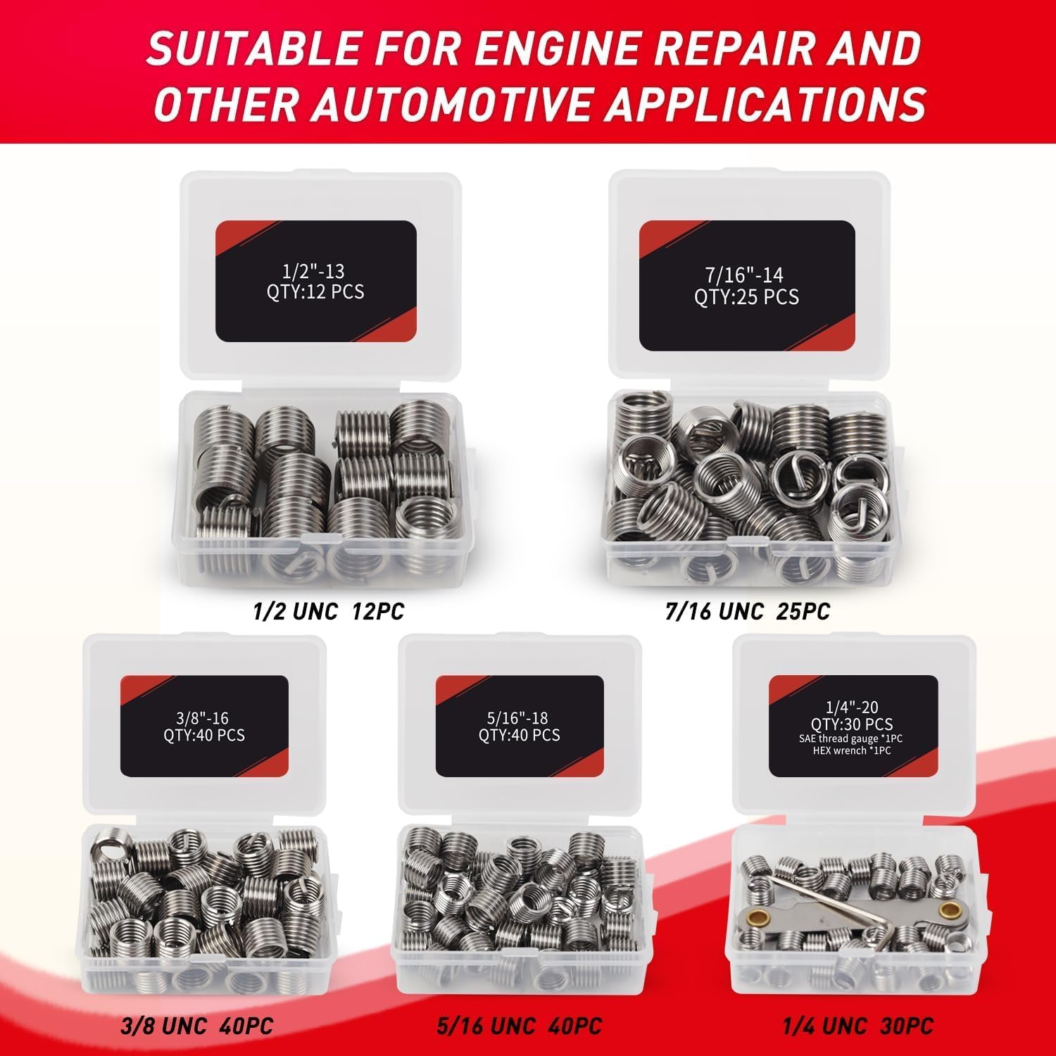 Thread Repair Kit, 338PC Helicoil Repair Kit with Metric & SAE HSS Drill Bit and Wire Thread Inserts, M5 M6 M8 M10 M12 1/4" 5/16" 3/8" 7/16" 1/2"