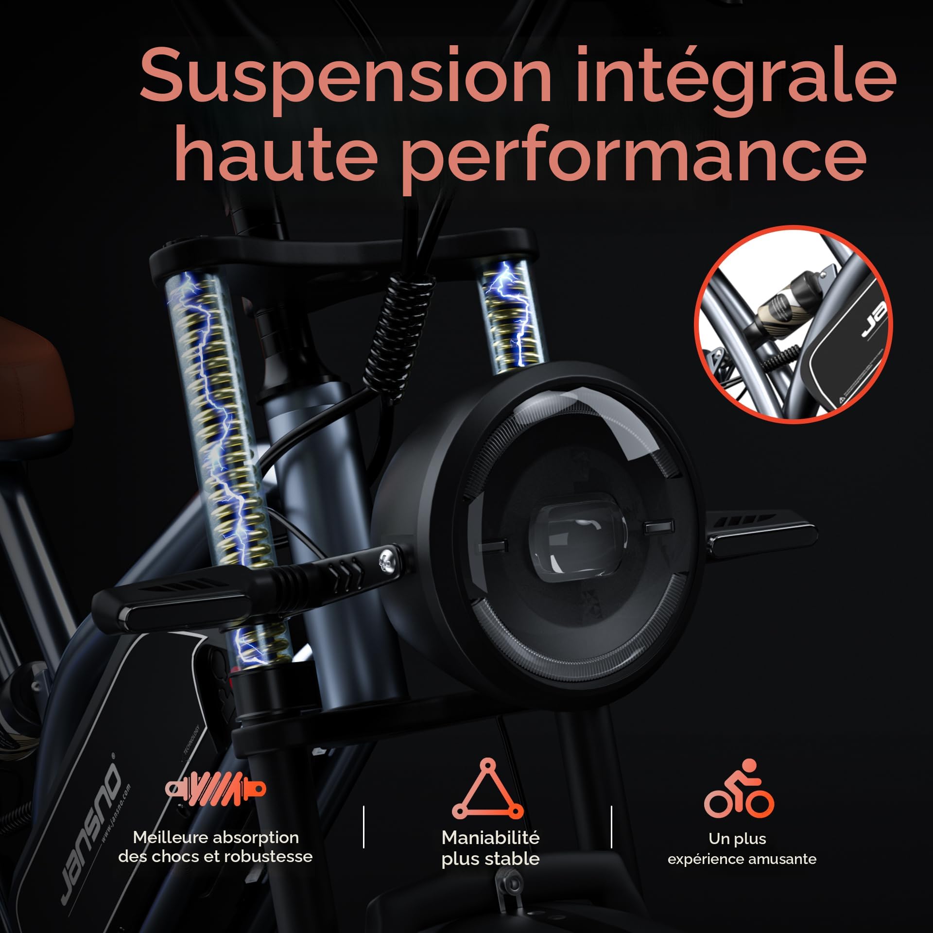 VTT électrique Lunos X50 – Batterie 48V 17Ah, Moteur 250W, 7 Vitesses, Pneus Larges 20″, Suspension