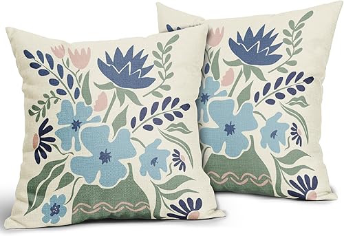 Miniatura 10 de Juego de 2 fundas de almohada de lavanda floral morado de 18 x 18 pulgadas, para primavera y verano, acuarela, mariposa, hojas verdes salvia, para