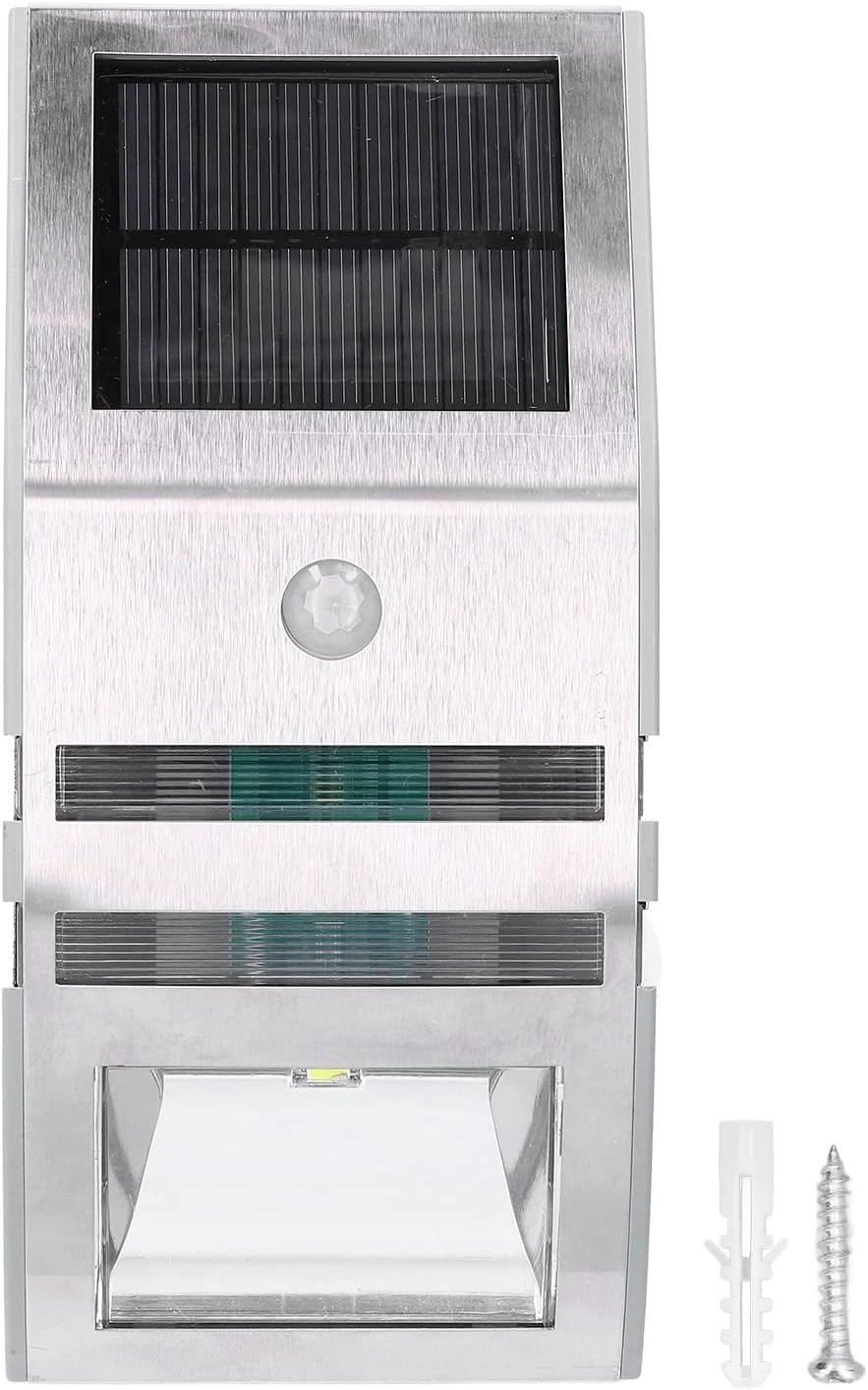 Acouto Solar Wall Lights, LED Solar Powered Wall Lamp Stainless Steel