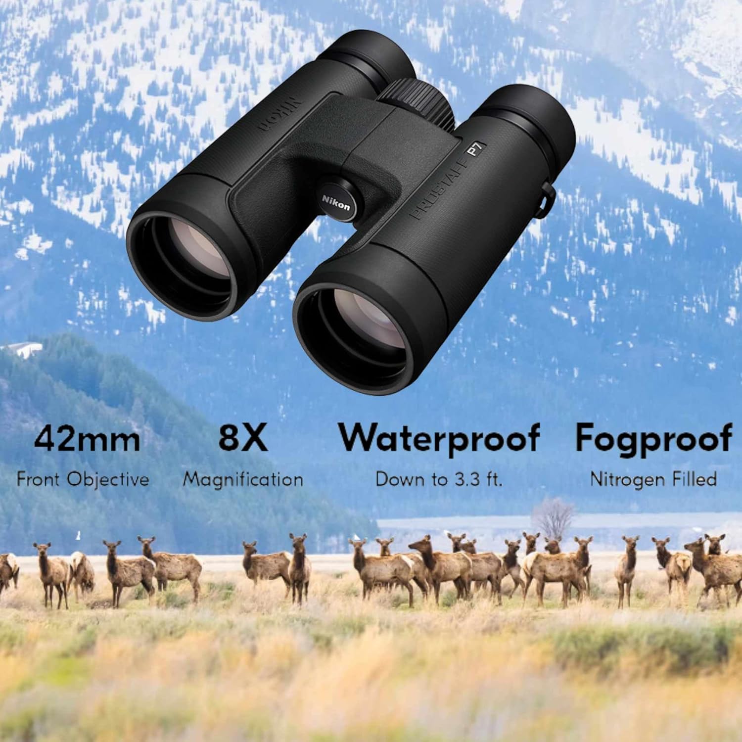 Nikon PROSTAFF P7 8x42 (16772) Black Binoculars Bundle with Lens Pen and Cleaning Cloth, Compact Binoculars for Adults for Hunting, Bird Watching, and Hiking Essentials, Zoom Lightweight Travel