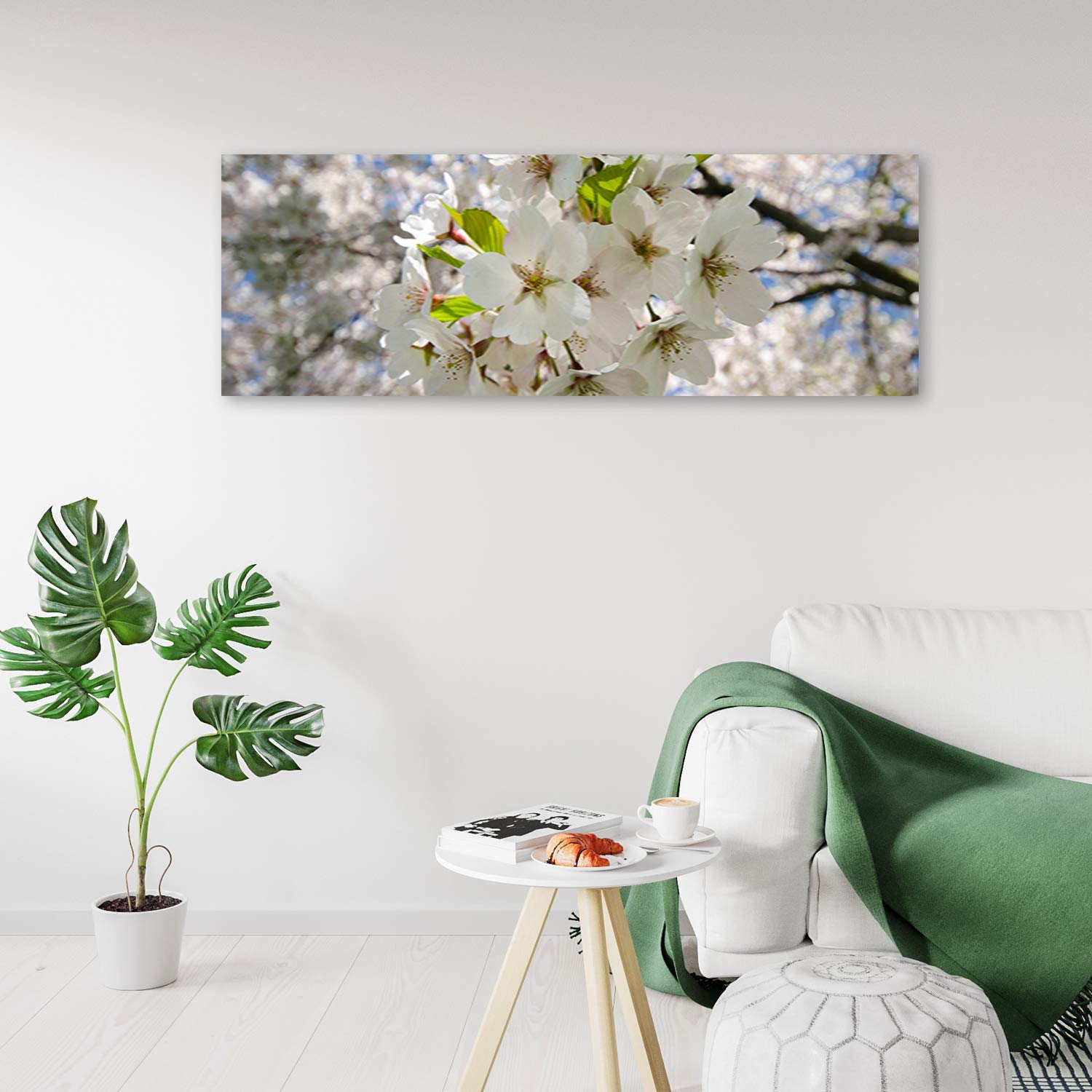 Leinwandbild XXL Kirschblüten Wandbild Kunst Natur Weiß 150x60 cm
