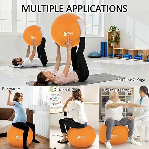 Miniatura 6 de Gruper Yoga Ball, Multiple Sizes Non Slip Exercise Ball for Workout, Birthing, Balance, Stability, Pregnancy, 2200LB Capacity, Anti Burst Chair for