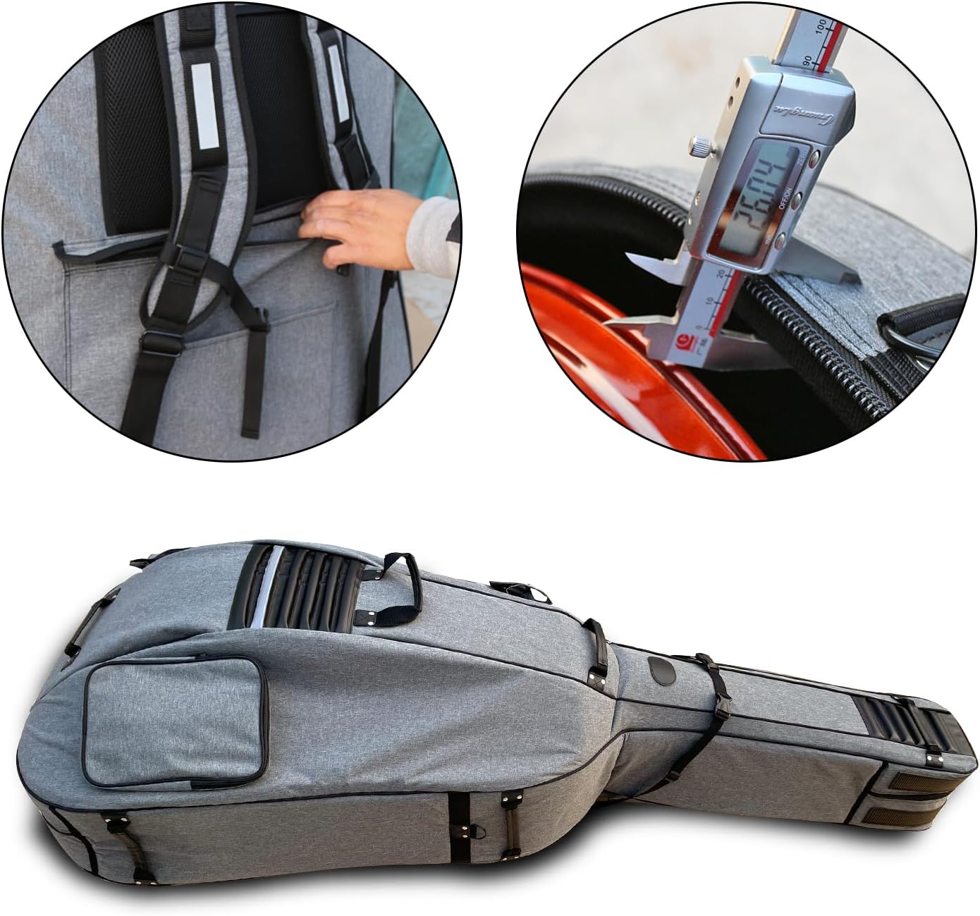 Double Bass Bag with wheels 3/4 Upright Bass Gig Bag Oxford Cloth String Bass bag Thickened liner Multiple storage pockets with Sturdy Handles and Straps (Grey)