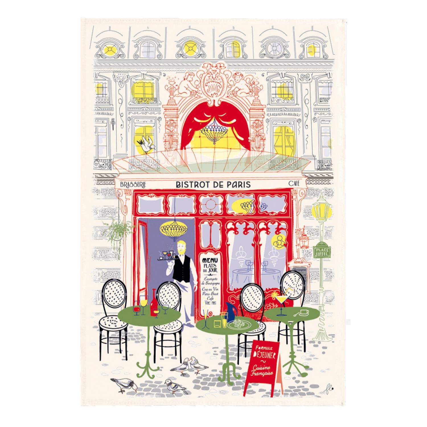 WinklerTorchons & Bouchons, Bistrot de Paris Façade (Paris Bistro) Printed Kitchen/ Tea Towel, 19" X 28", 100 Percent Cotton
