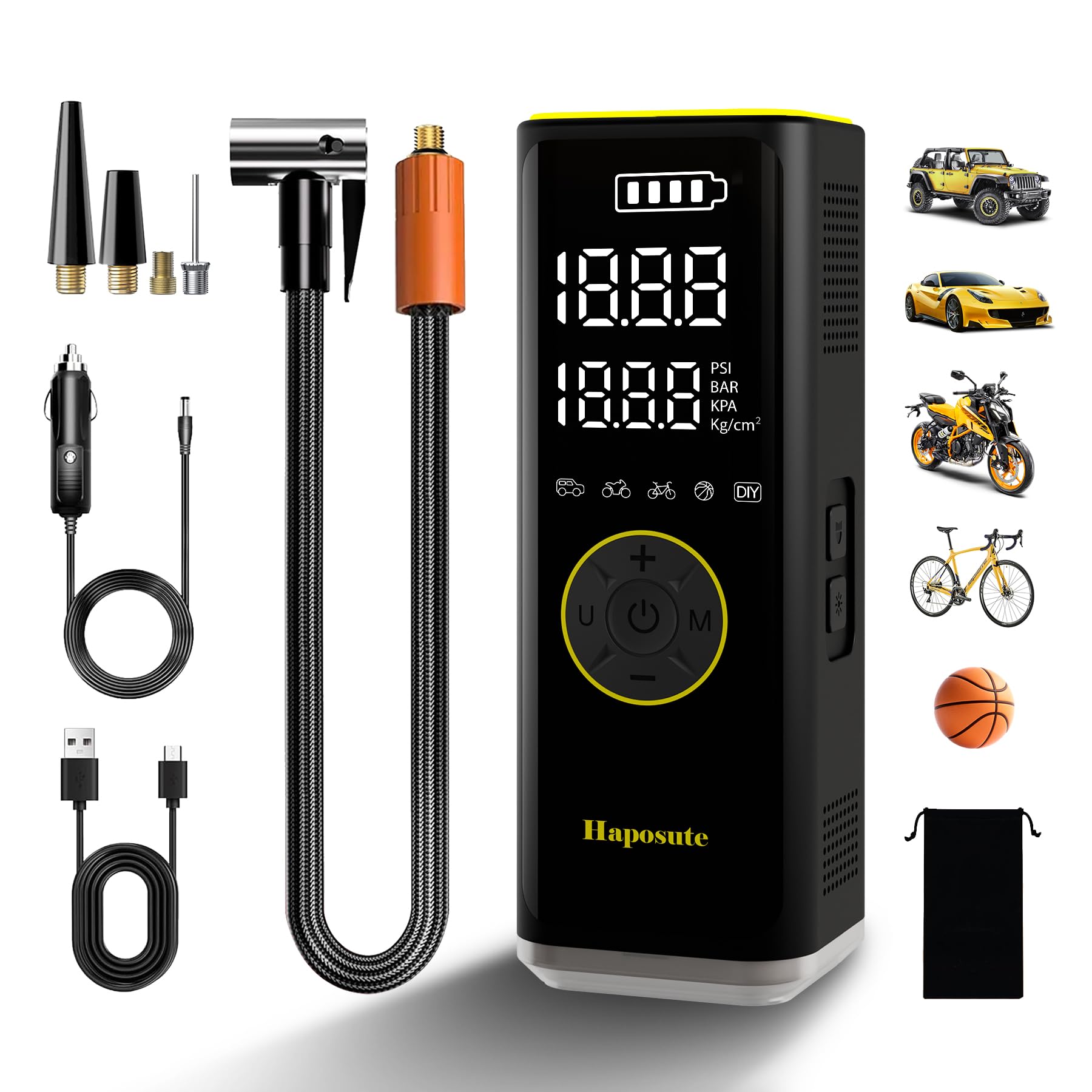 Tyre Inflator Portable Air Compressor 12V DC, 150PSI Corded/Cordless 6000mAh Long-Lasting Battery Electric Air Pump with Digital Display & Dual LED Light for Car, Motorcycle, Bike, Ball & DIY — view 10