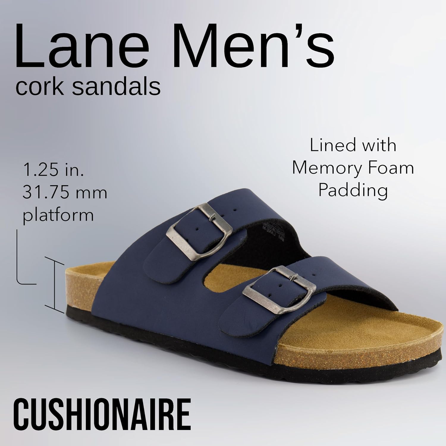CUSHIONAIRE Lane Cork Footbed Mens Sandals, Adjustable Buckle Comfort Slides for Men, Genuine Leather Insole Summer Sandals Men Footwear - Image 4