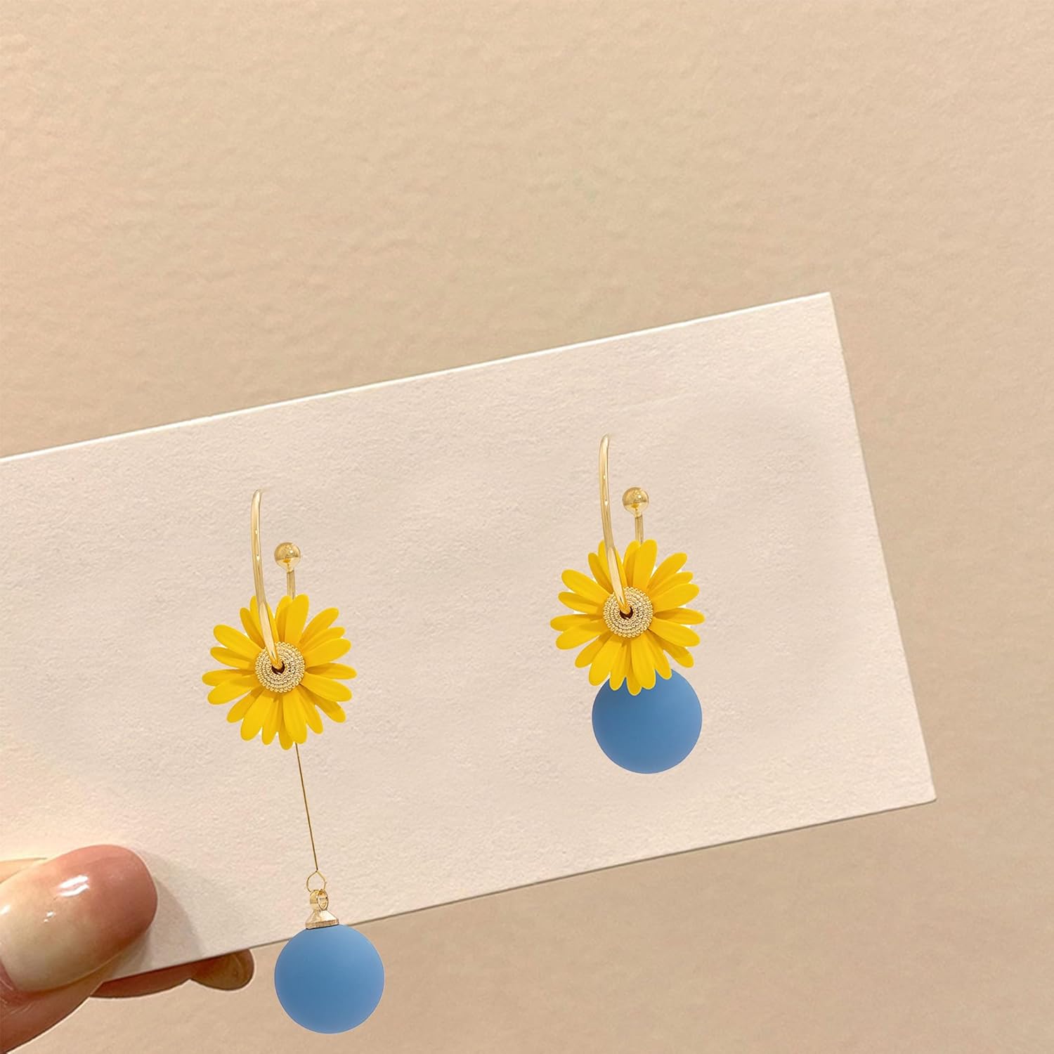 Asymmetric Yellow Daisy Flower Earrings for Women Boho Floral Dangle Drop Earrings Spring Summer Jewelry - Image 6