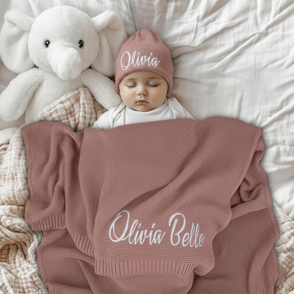 Luxury Personalized Baby Blanket, 100% Cotton, Customized Swaddle Blanket with Embroidered Name, Receiving Blankets for Boys and Girls, Perfect Custom Gifts for Newborns, Kids and Baby Showers