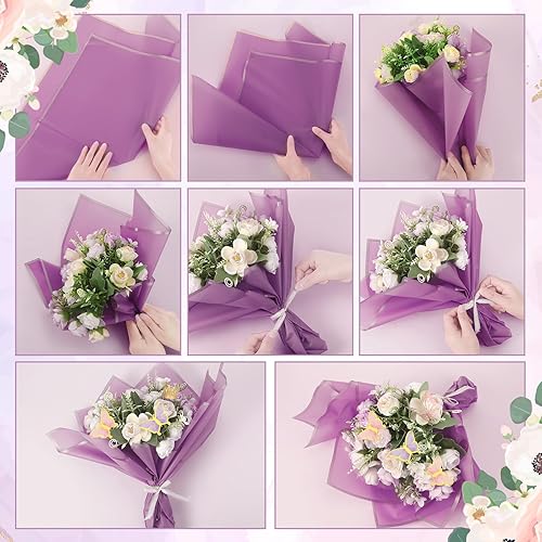 Miniatura 3 de Qilery 243 piezas de papel de regalo para ramo de flores, impermeable, suministros de floristería con decoración de mariposas, coronas, cintas,
