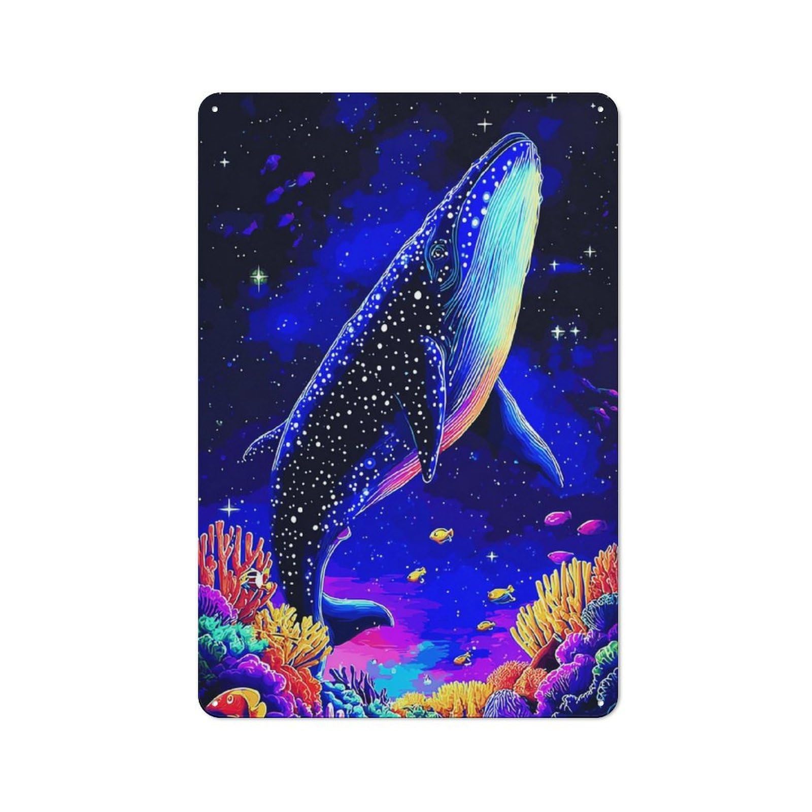 Junmoney Neon Whale In Coral Reef Nostalgic Metal Wall Sign 30X20cm, Classic Pub Decor For Bar, Kitchen, Garage Or Games Room
