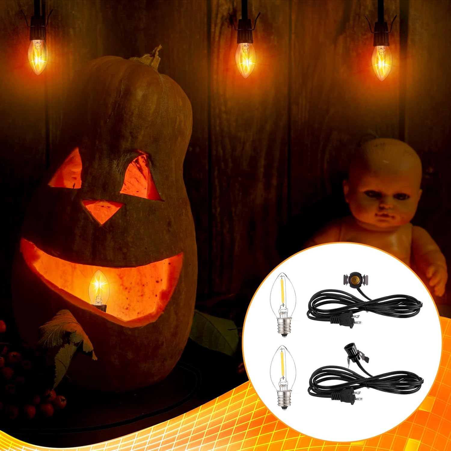 Macarrie 12 Pcs Clip in Lamp Cord with E12 Light Socket Single Lamp Replacement Cord for Holiday Christmas Village Accessories Decorations Switch Not Included, 6 ft (Black)