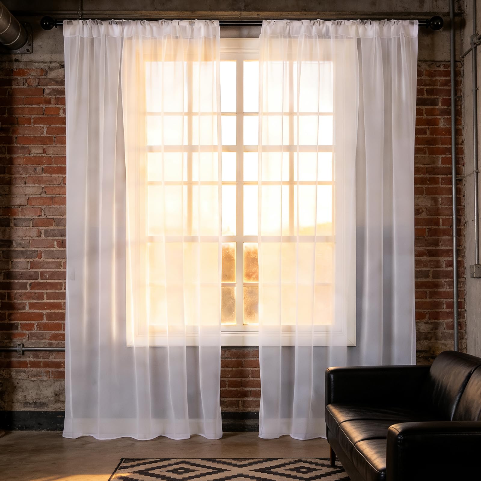 Sheer Voile Vorhang 255 x 250 cm mit Kräuselband, Halbtransparent, Lichtdurchlässig, mit Ösen in Leinenoptik, Luftig Und Langlebig, Übergardinen Transparente für Jedes Fenster, Weiß