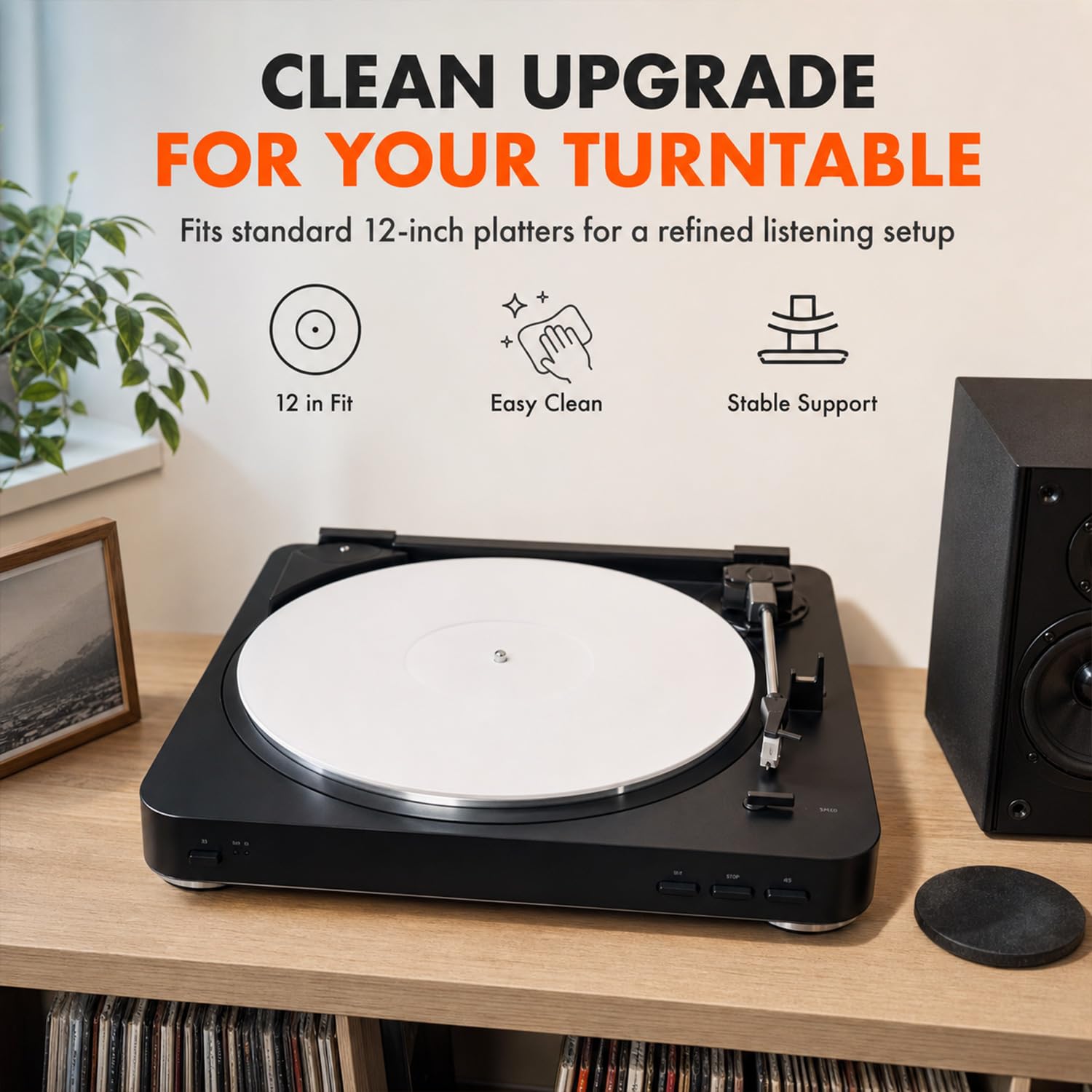 QWORK® Acryl Plattentellerauflage 30cm, 4mm Dicke Weiß Slipmat Plattenspieler für Vinyl Plattenspieler zur Resonanzminderung & Klangverbesserung