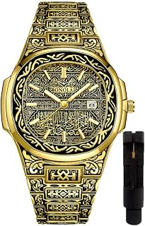 Retro Watches for Men Quartz Watches Tattoo Pattern Carved Stainless Steel Bracelet Waterproof Wrist Watch