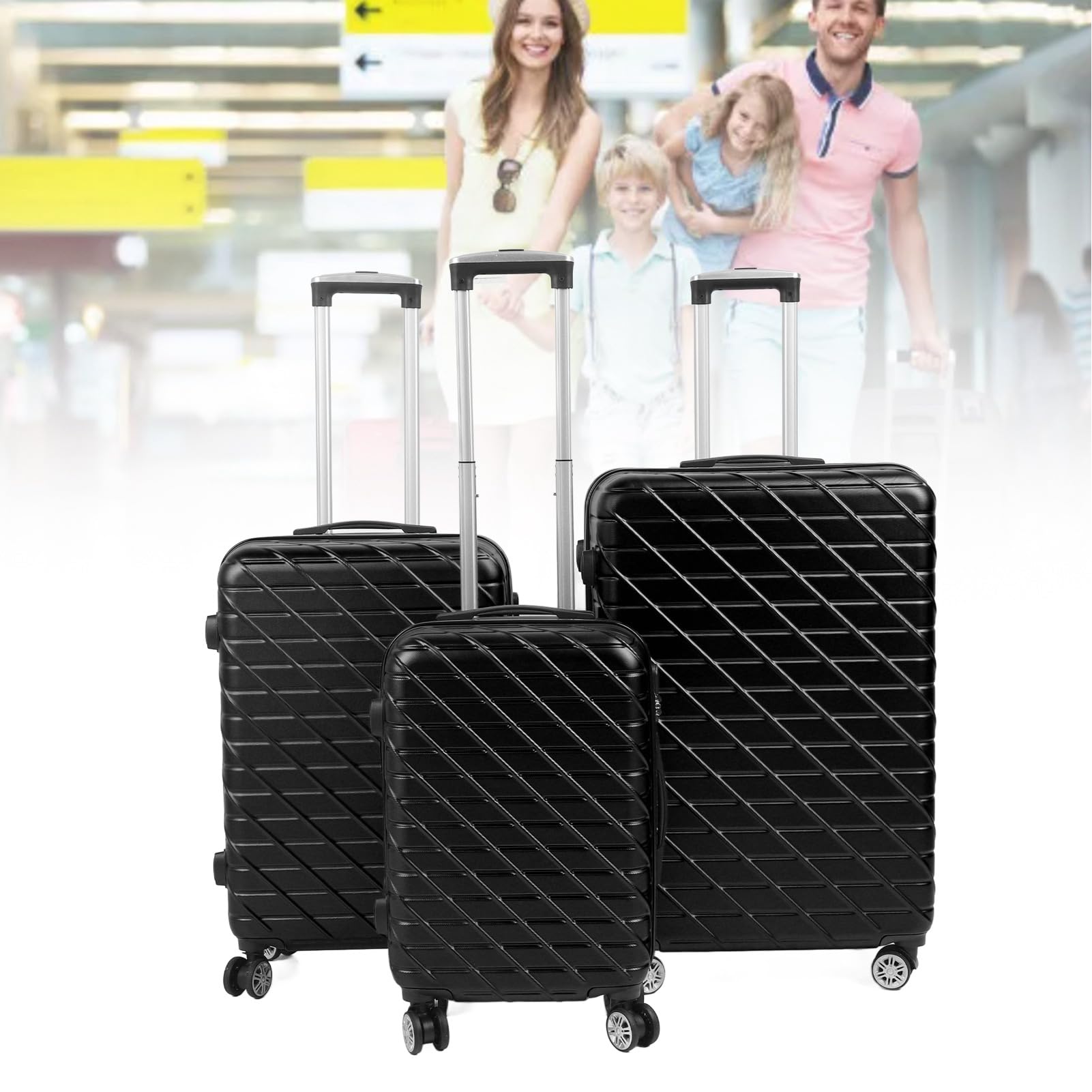 3-częściowy Zestaw Bagażu Hardshell z Zamkiem TSA, nośność 150 Kg na Długoterminowe Podróże i Wyjazdy Służbowe (BLACK)