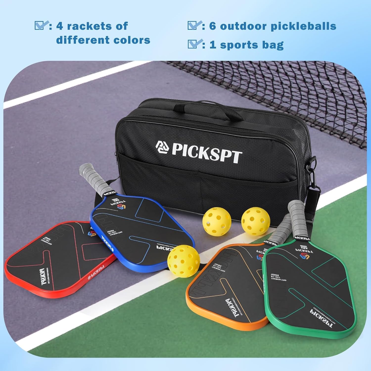 USAPA Approved Pickleball Paddles: 3K/T700 Carbon Fiber Surface, Polypropylene Core, Lightweight (7.8-8oz), with Pro Bundle (Balls, Grips, Bag) & Thermoformed—Single Paddle Option