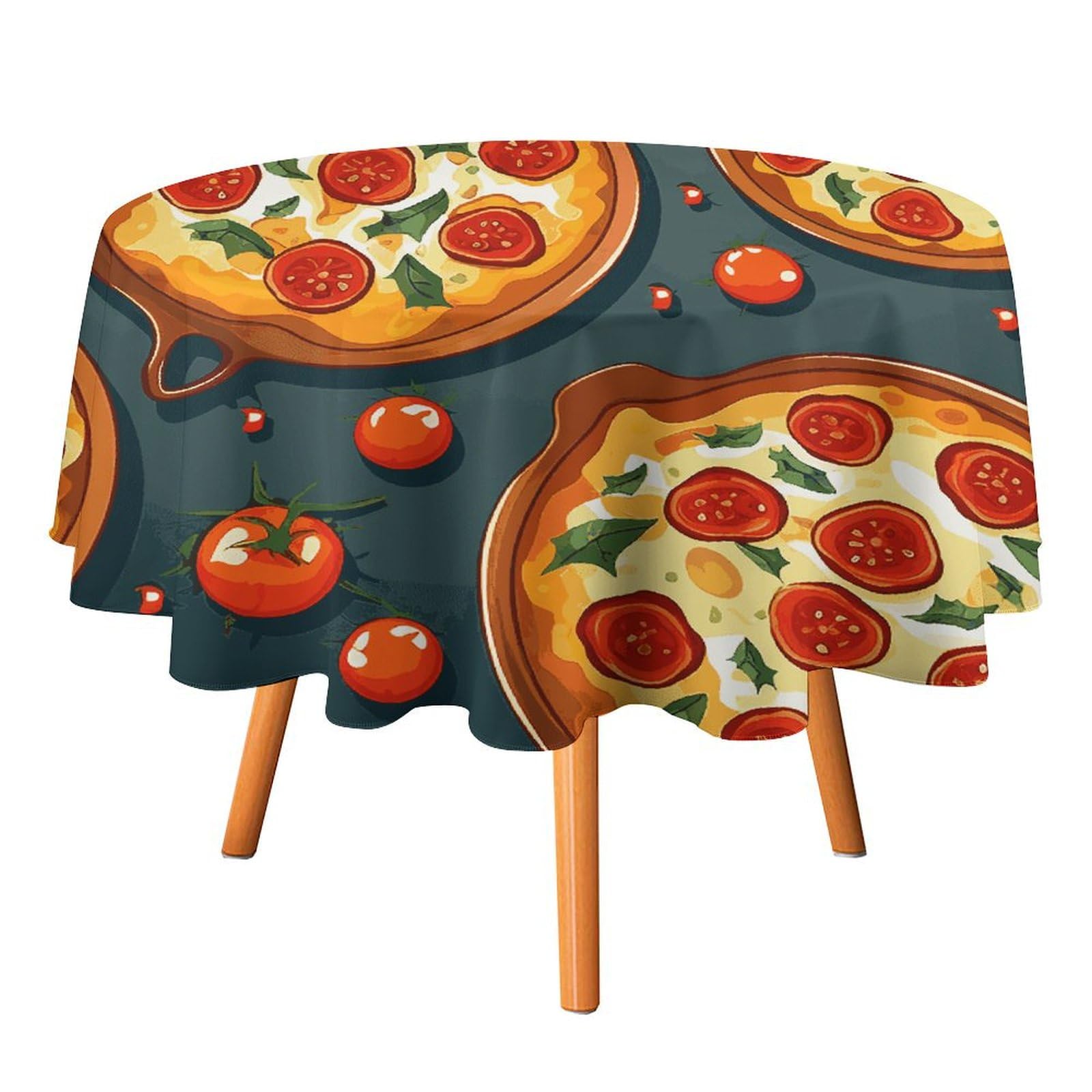 Nappe lavable ronde motif pizza 177,8 cm de diamètre pour table de cuisine