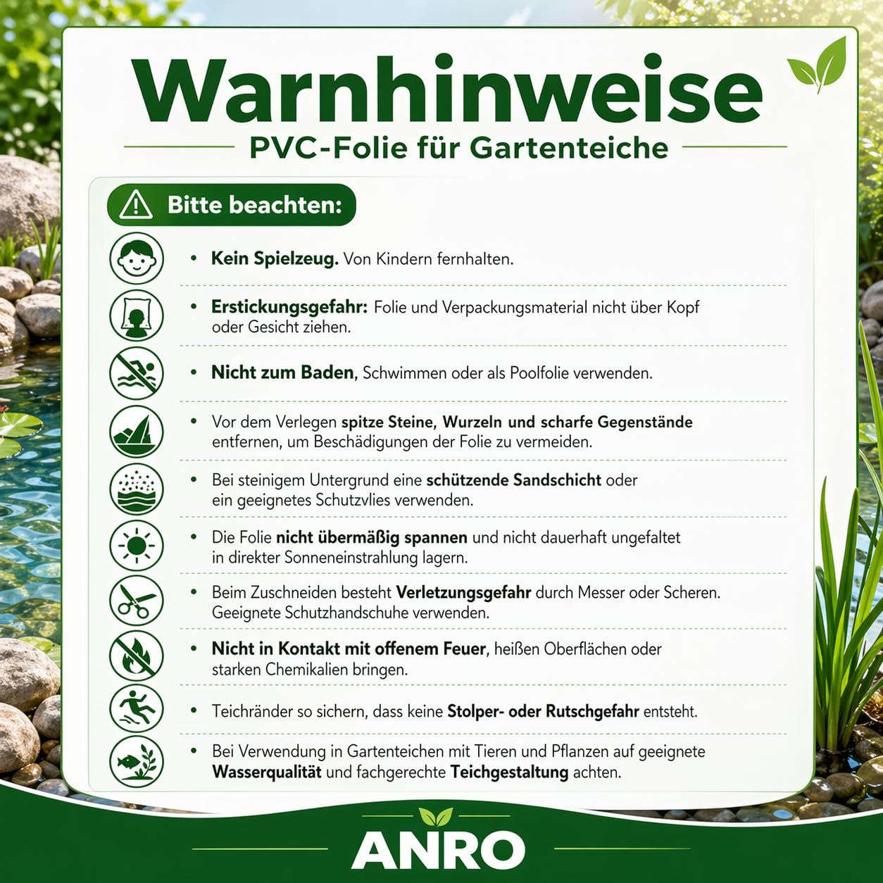 ANRO Pellicola per laghetto, Effetto ciottolo, 3 x 4 m, 0,6 mm, in PVC, Effetto Pietra, Resistente alle Radici, ai Raggi UV, al Gelo e alle intemperie, laghetto da Giardino, laghetto