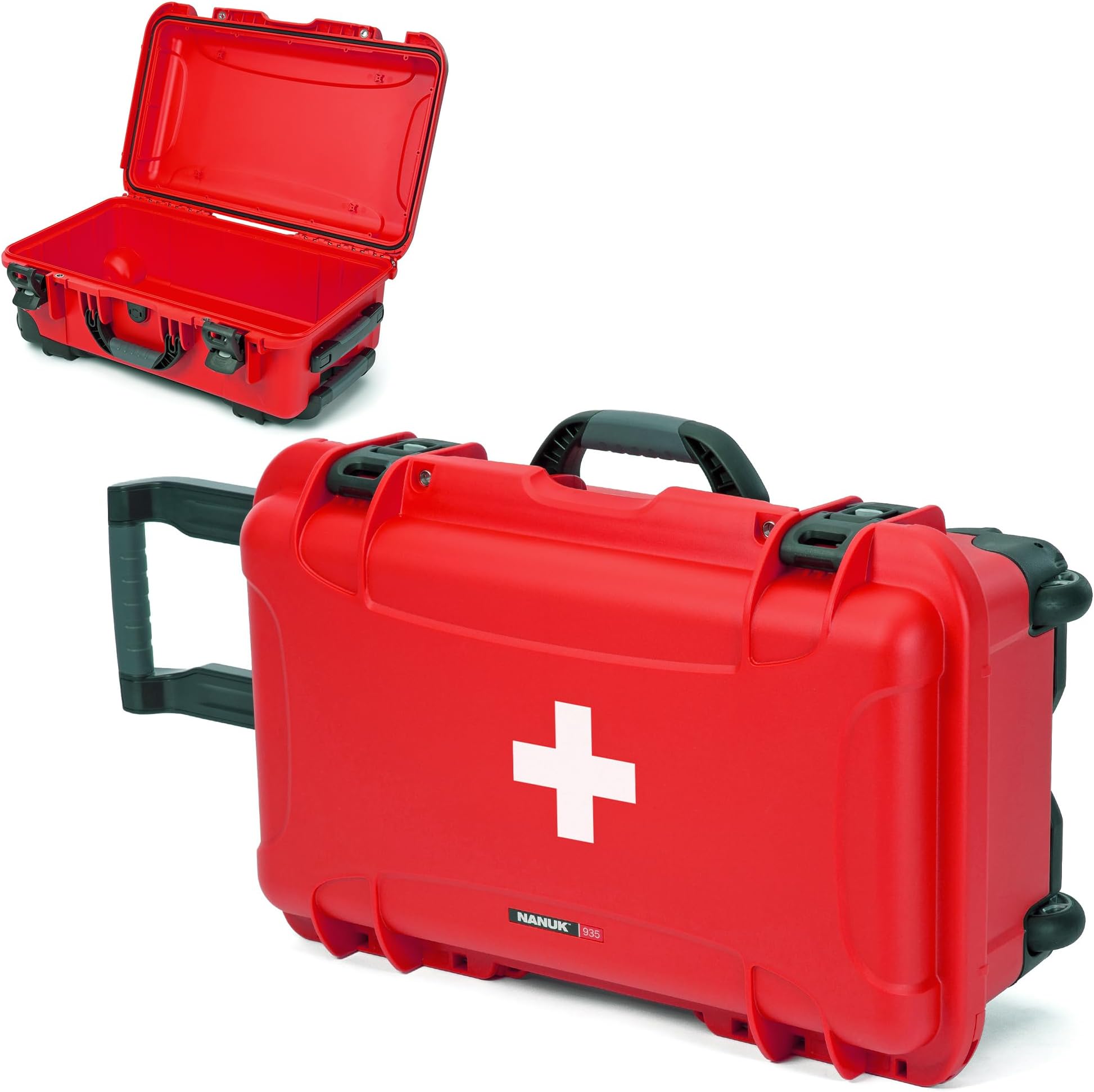 NANUK 935 Wheeled Waterproof First Aid Box Empty – Durable, Medical First Aid Organizer Case, IP67-Rated, Dustproof, Impact-Resistant, and Floats (20.5” x 11.3” x 7.5”) – Red