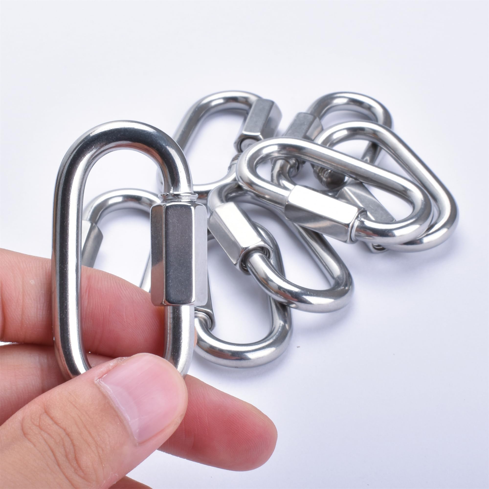 15/64" Quick Link,Alele 8 Packs M6 Stainless Steel Chain Connector,Heavy Duty D Shape Locking Looks for Carabiner, Hammock, Camping and Outdoor