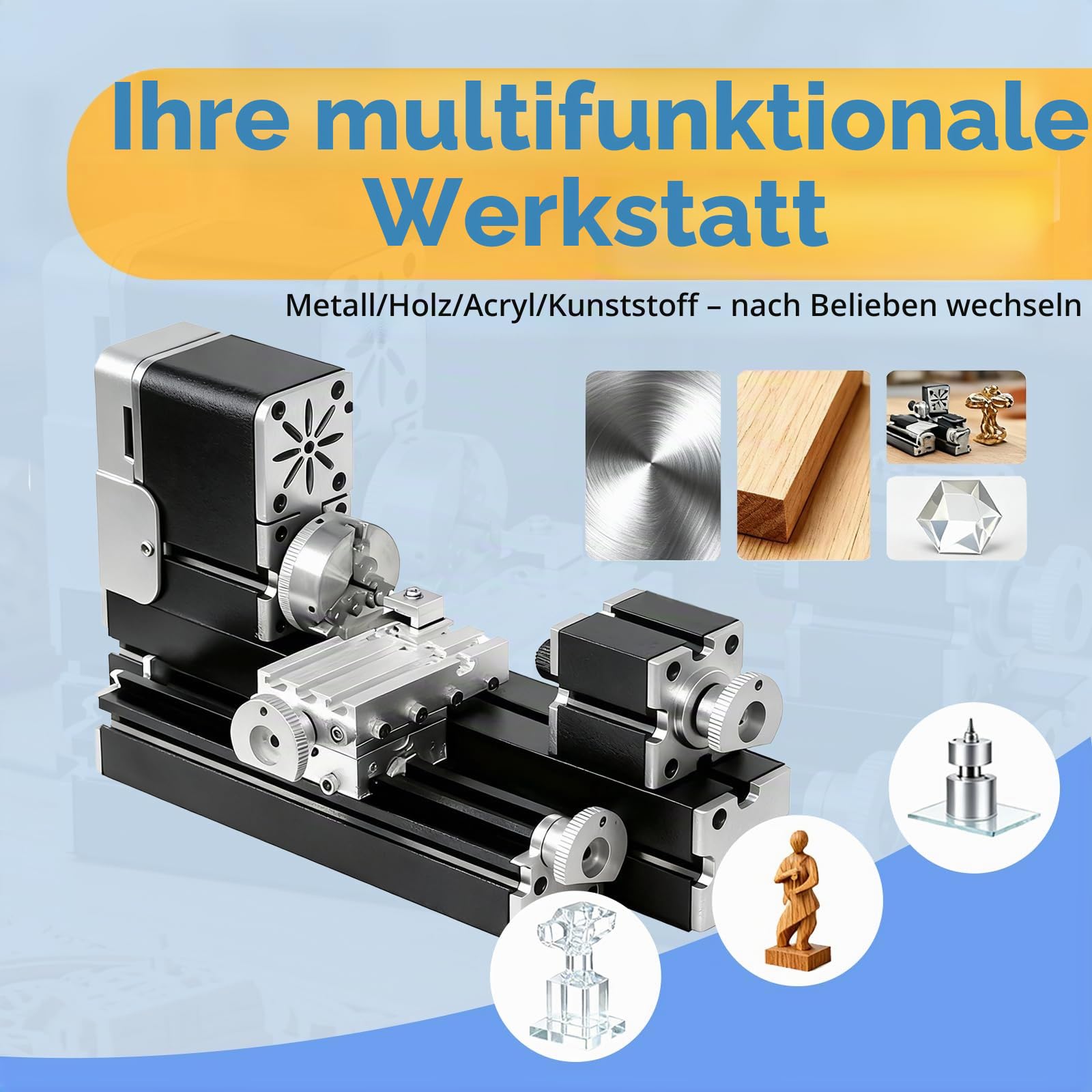Vollmetall-Miniatur-Drehmaschine 36W 20000 U/min Didaktische Mini-Metall-Drehmaschine für Hobbyisten Holzbearbeitung Handwerk