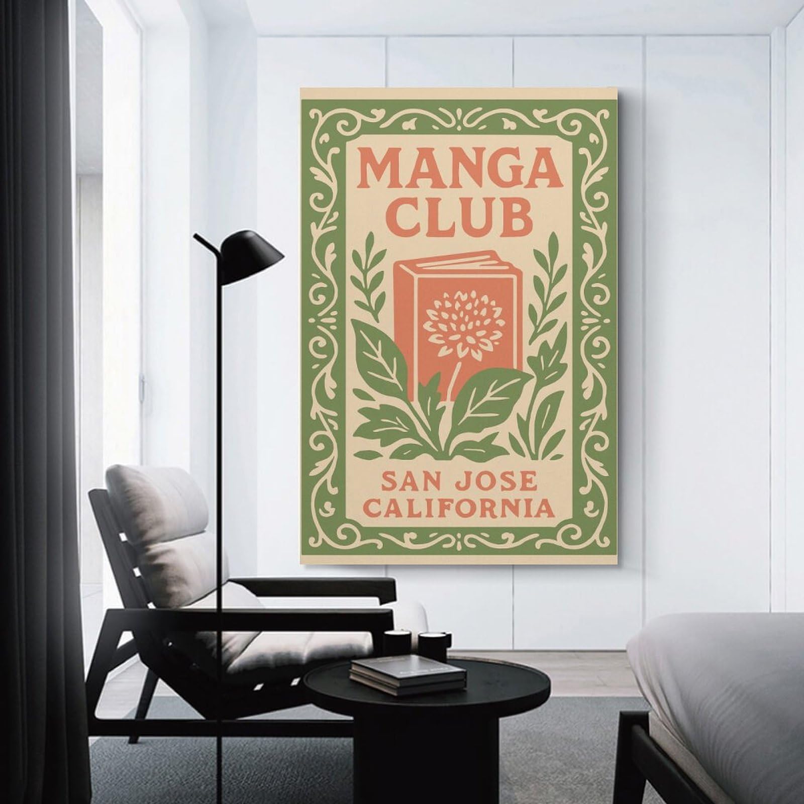 Junmoney Canvas Wall Picture Manga Club San Jose California, 24x36inch(60x90cm), for Front Hall, Corridor Or Welcome Spaces, Decorative Wall Art for Narrow Spaces