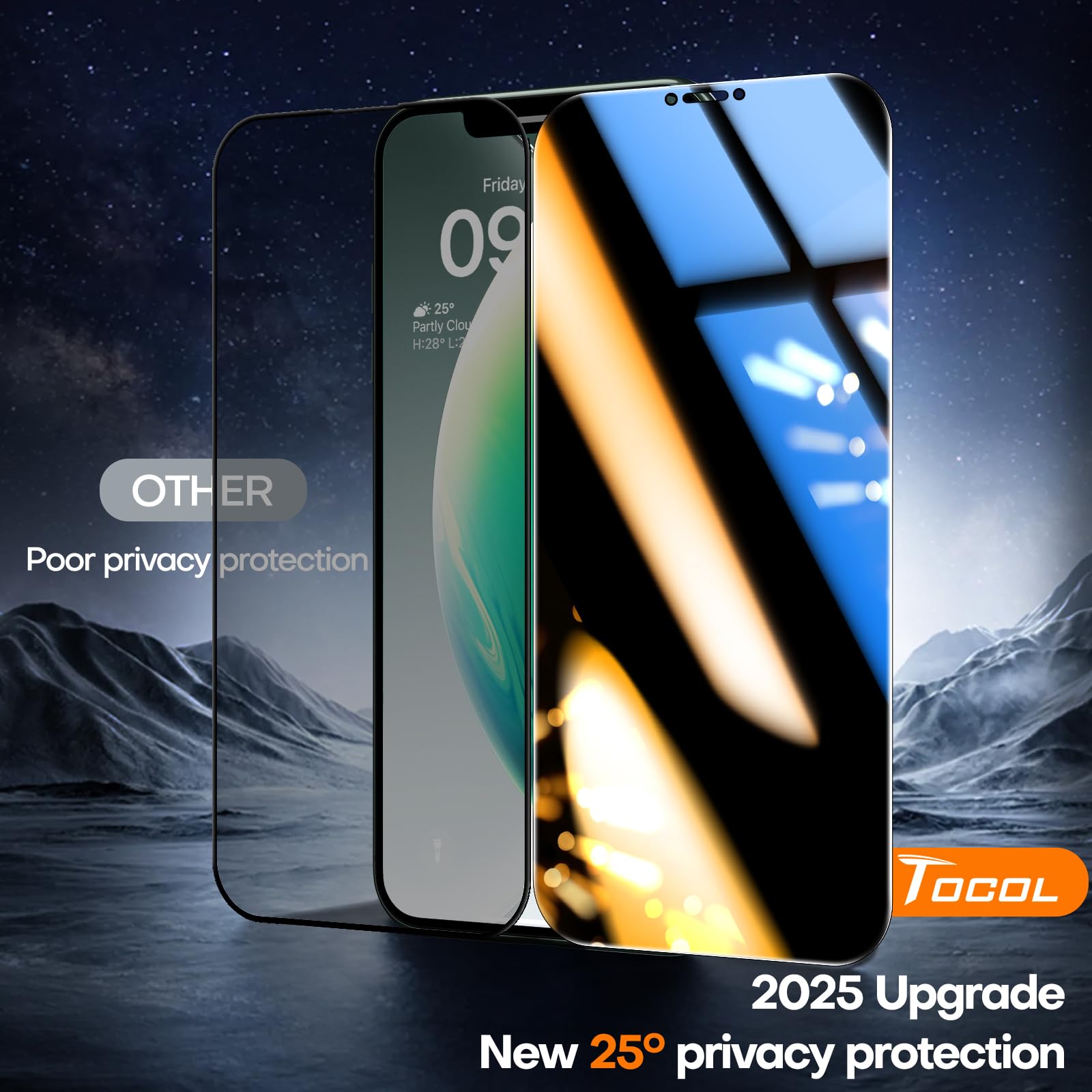 TOCOL Privacy Pellicola Protettiva per iPhone 11 Pro Max/iPhone XS Max 6,5 Pollici, 25° Reali Anti-Spy, Rimozione Automatica Della Polvere, Copertura Completa, Senza Bolle, Durezza 9H, 2 Pezzi