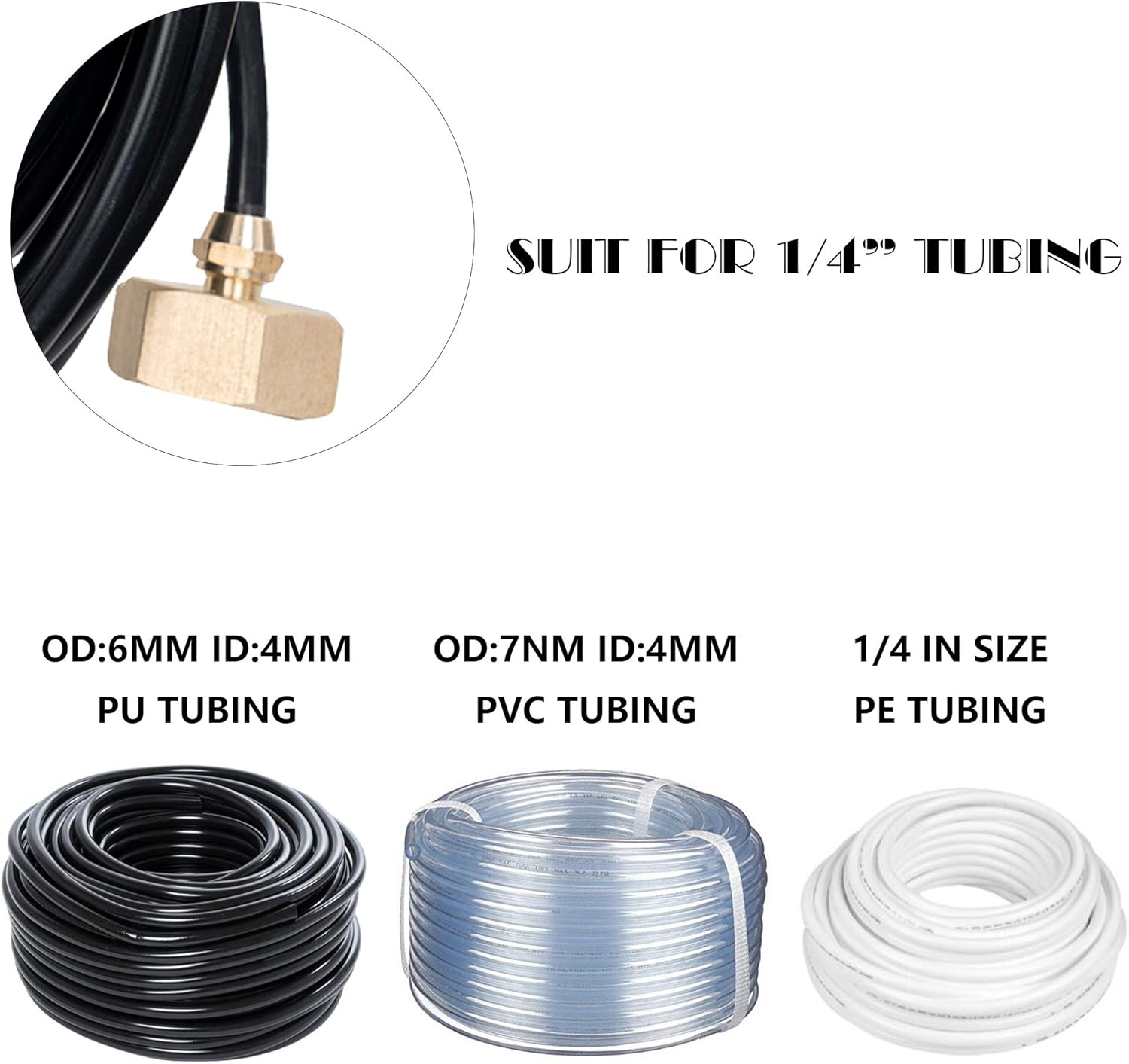 Hourleey Garden Hose Adapter, Brass Standard 3/4" Female Thread to 1/4" Tube Adapter for Water Hose, Convert 3/4" Garden Hose to 1/4" Tube, 3 Set