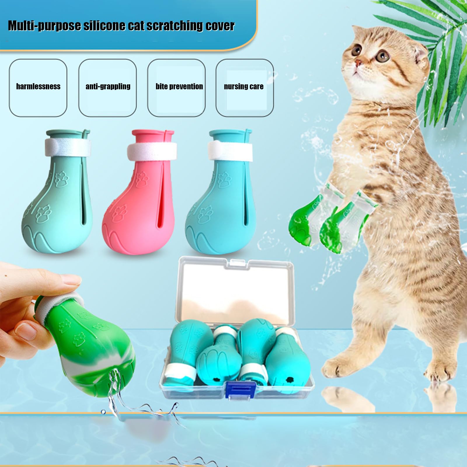MSMUOEZ Cat Boots and Claw Covers, Bathing Gloves for Grooming and Nail Clipping (4lbs+) B